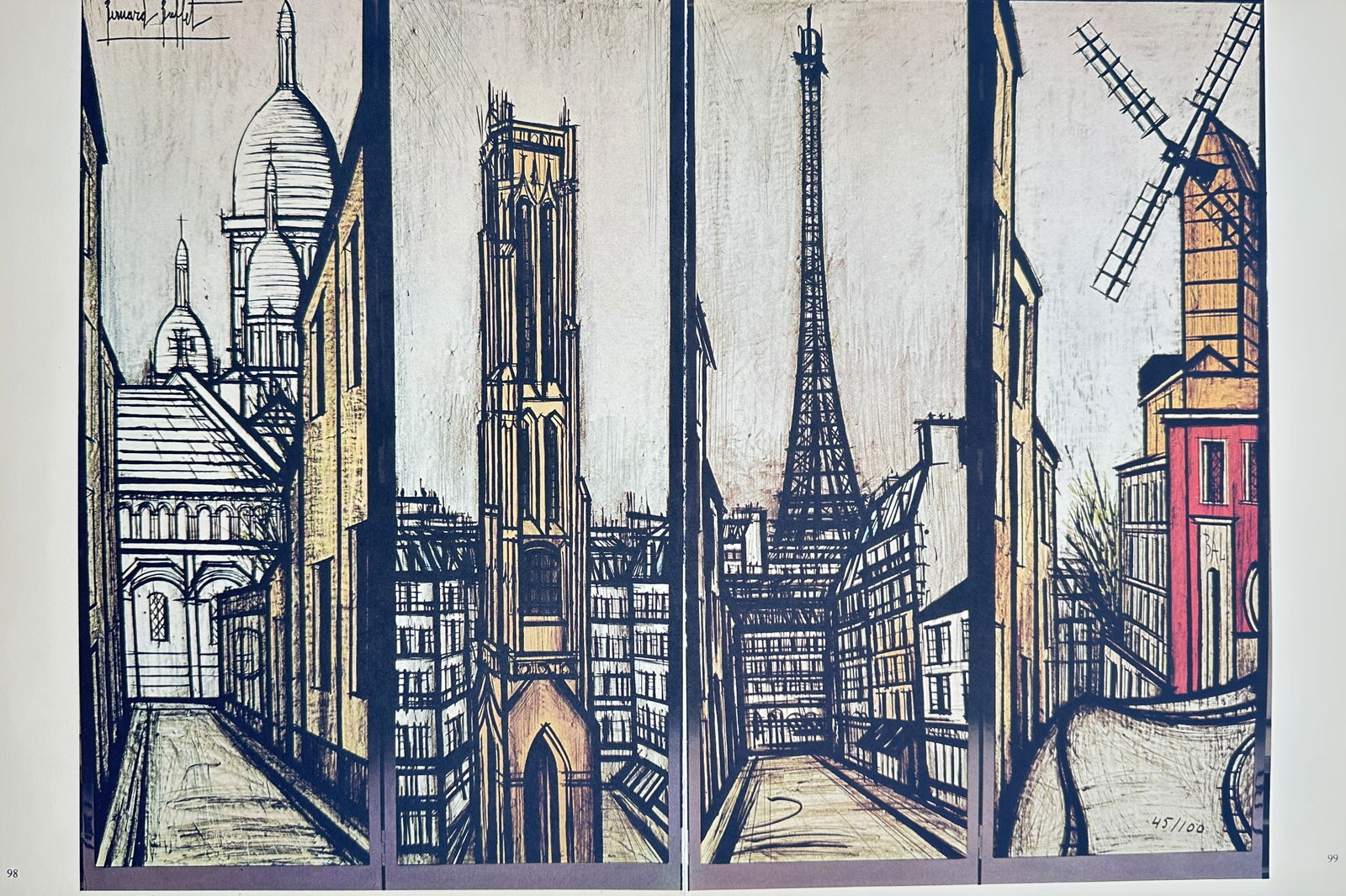 Bernard Buffet (1928–1999) – Paris Cityscape (Triptych) – Offset print (20th Century) (1 of 3)