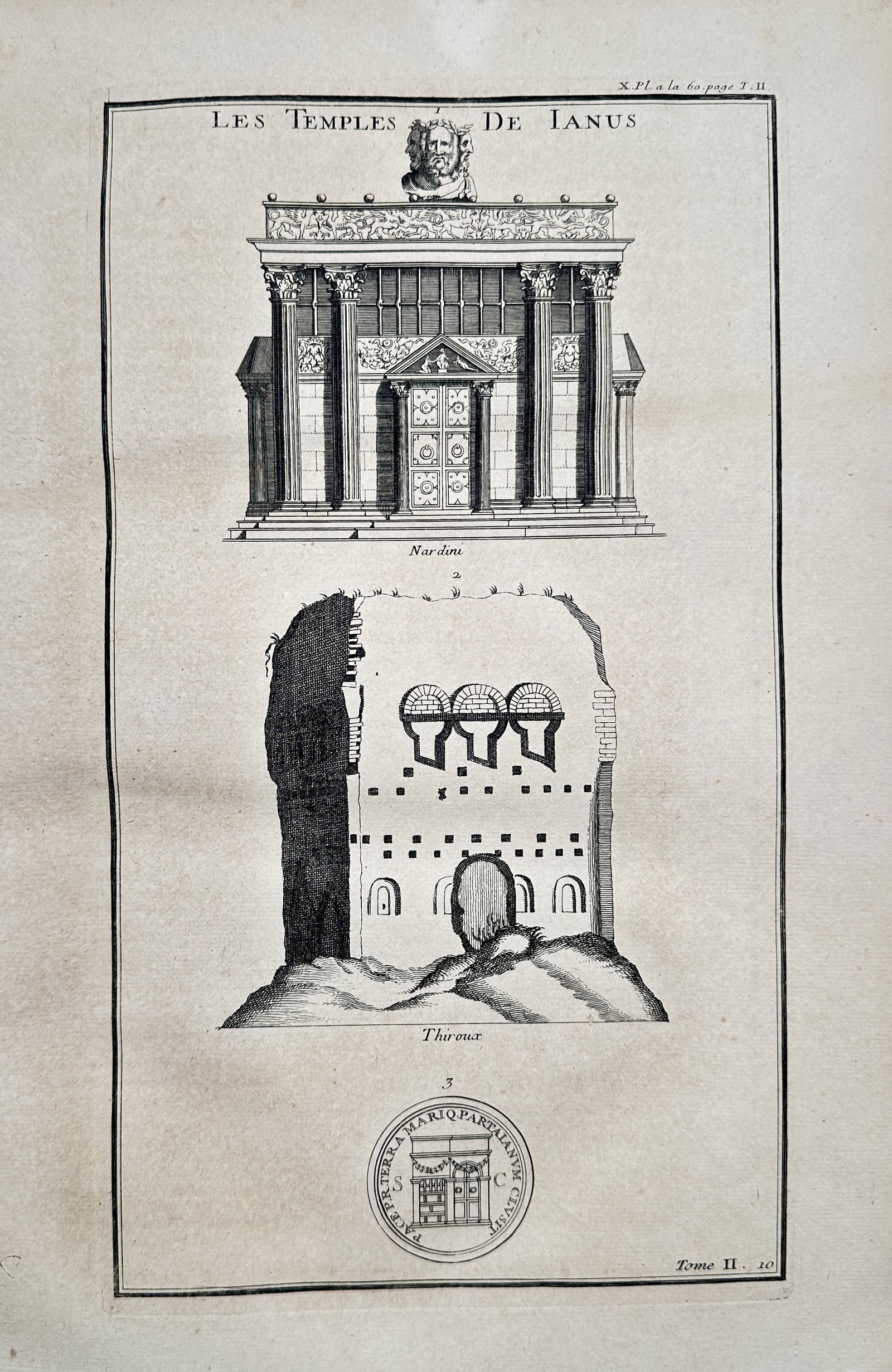 Bernard de Montfaucon (1655–1741) – The Temples of Janus – Copper engraving (1719) (1 of 2)