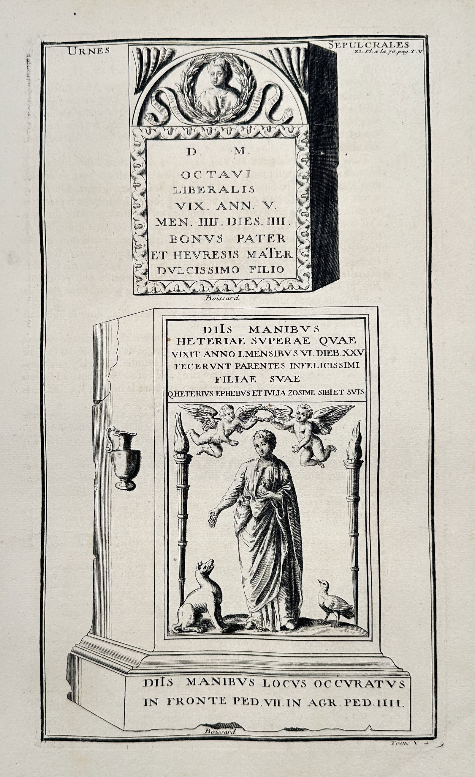 Bernard de Montfaucon (1655–1741) – Sepulchral Urns – Copper engraving (1719) (1 of 2)