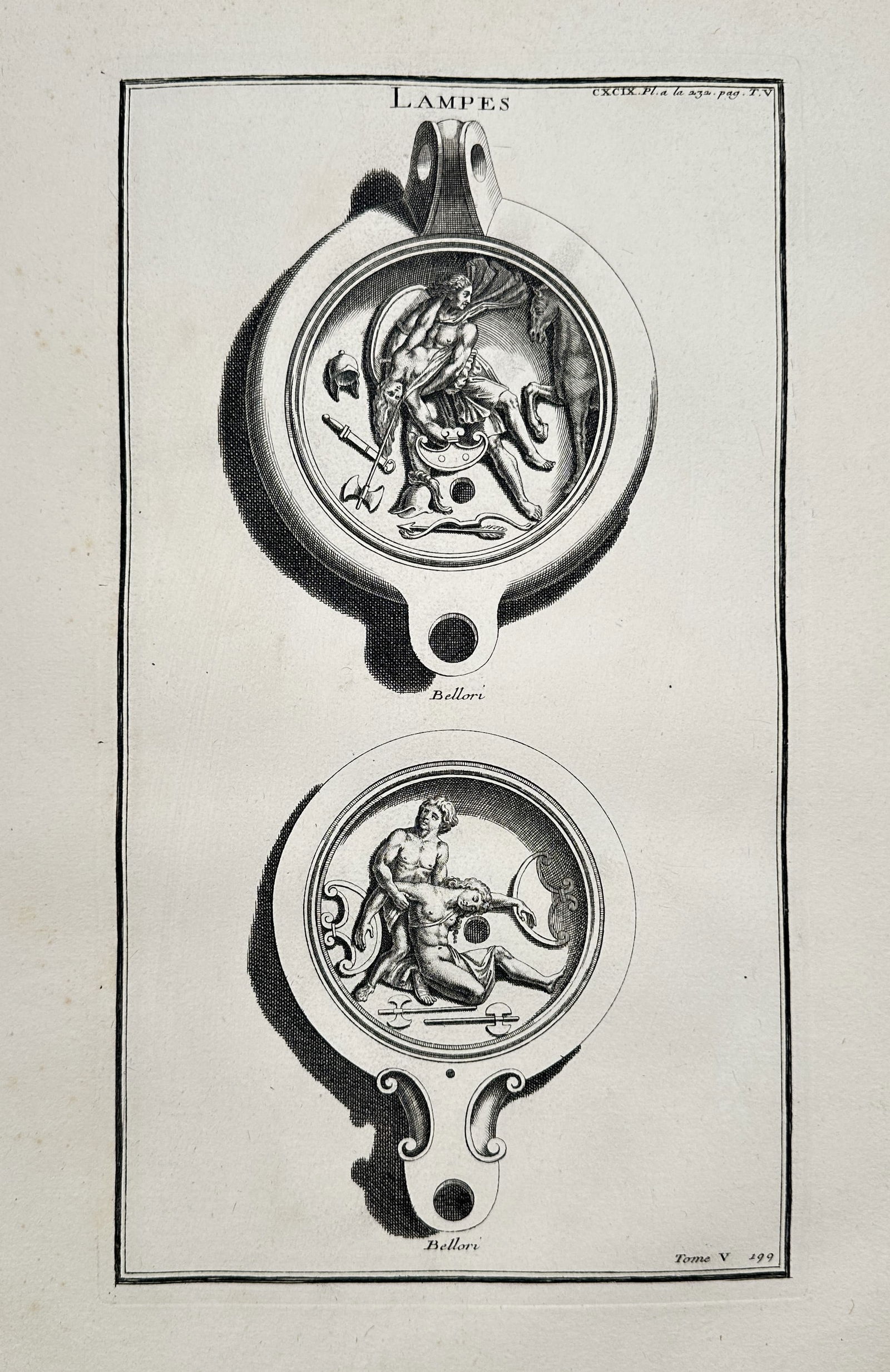 Bernard de Montfaucon (1655–1741) – Lamps – Copper engraving (1719) (1 of 2)