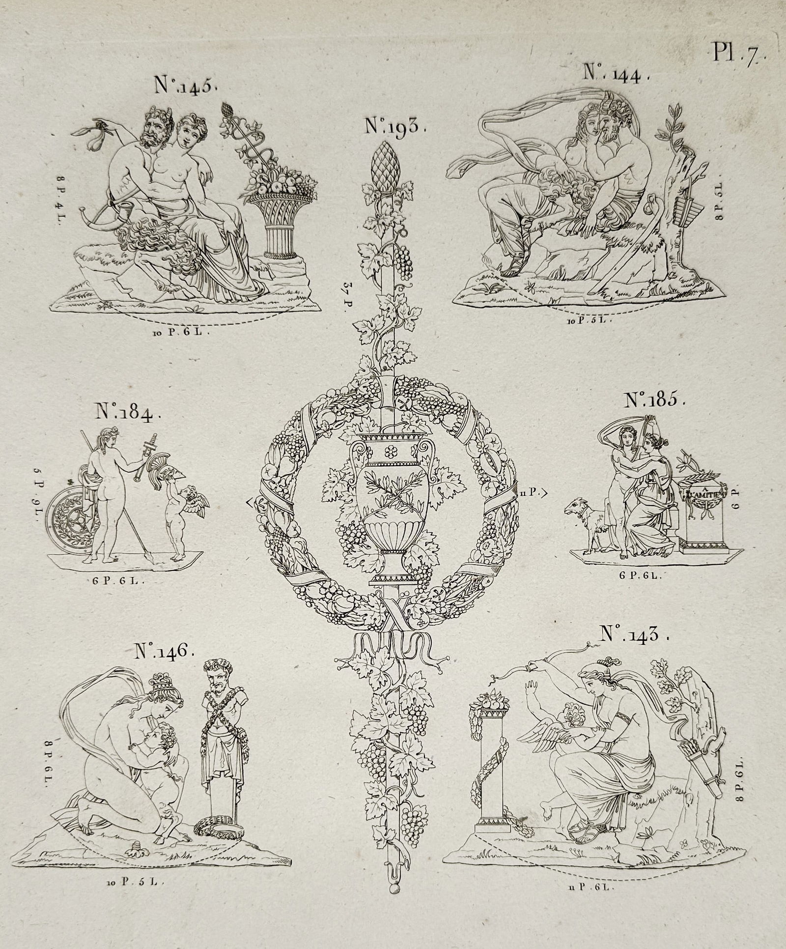 Joseph Beunat (fl. c. 1817) – Architectural Ornament Designs, Plate 7 – Copper engraving (c. (1 of 2)