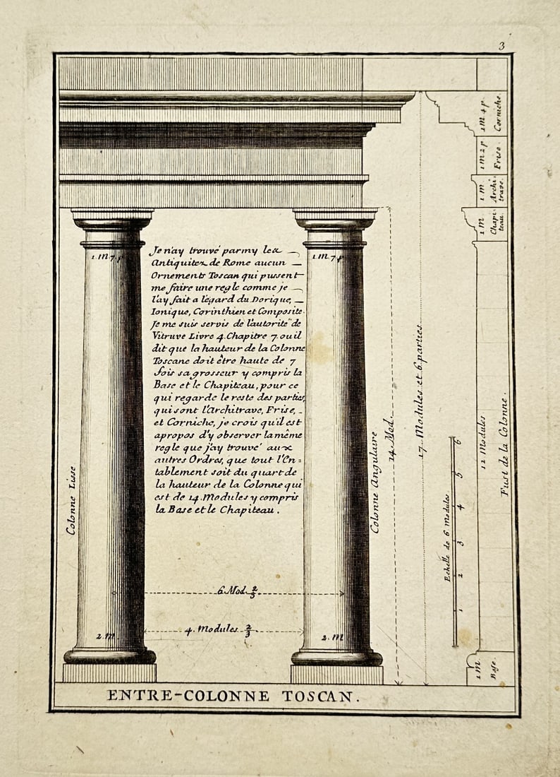 Giacomo Barozzi da Vignol, after – Composite Pedestal and Base – Copper engraving: This copper engraving illustrates the components of the Composite order, detailing the pedestal and column base, from a French edition of Vignola's influential treatise. Giacomo Barozzi da Vignola was
