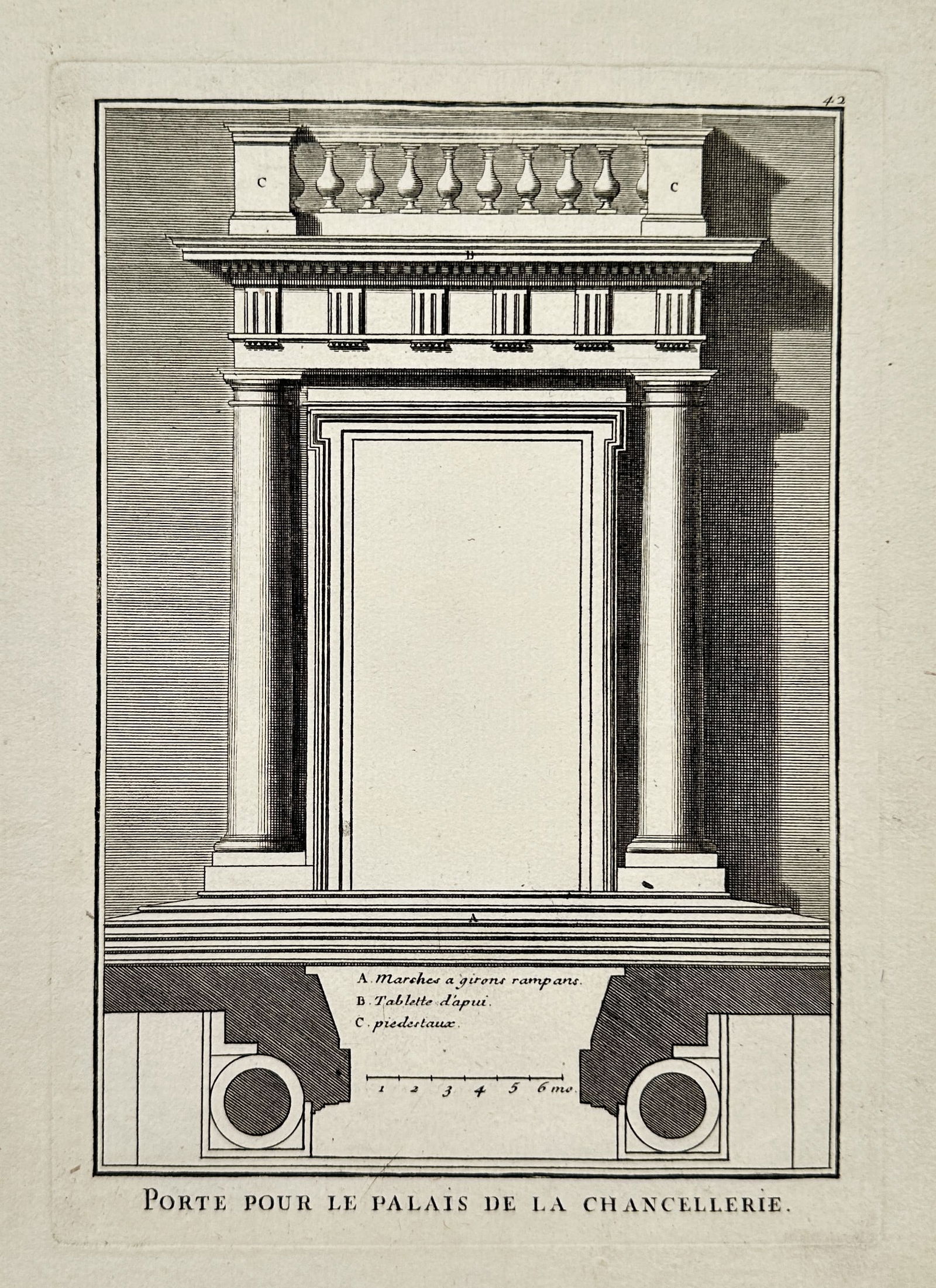 Giacomo Barozzi da Vignol, after – Door for the Palace of the Chancellery – Engraving (c. 1747) (1 of 2)