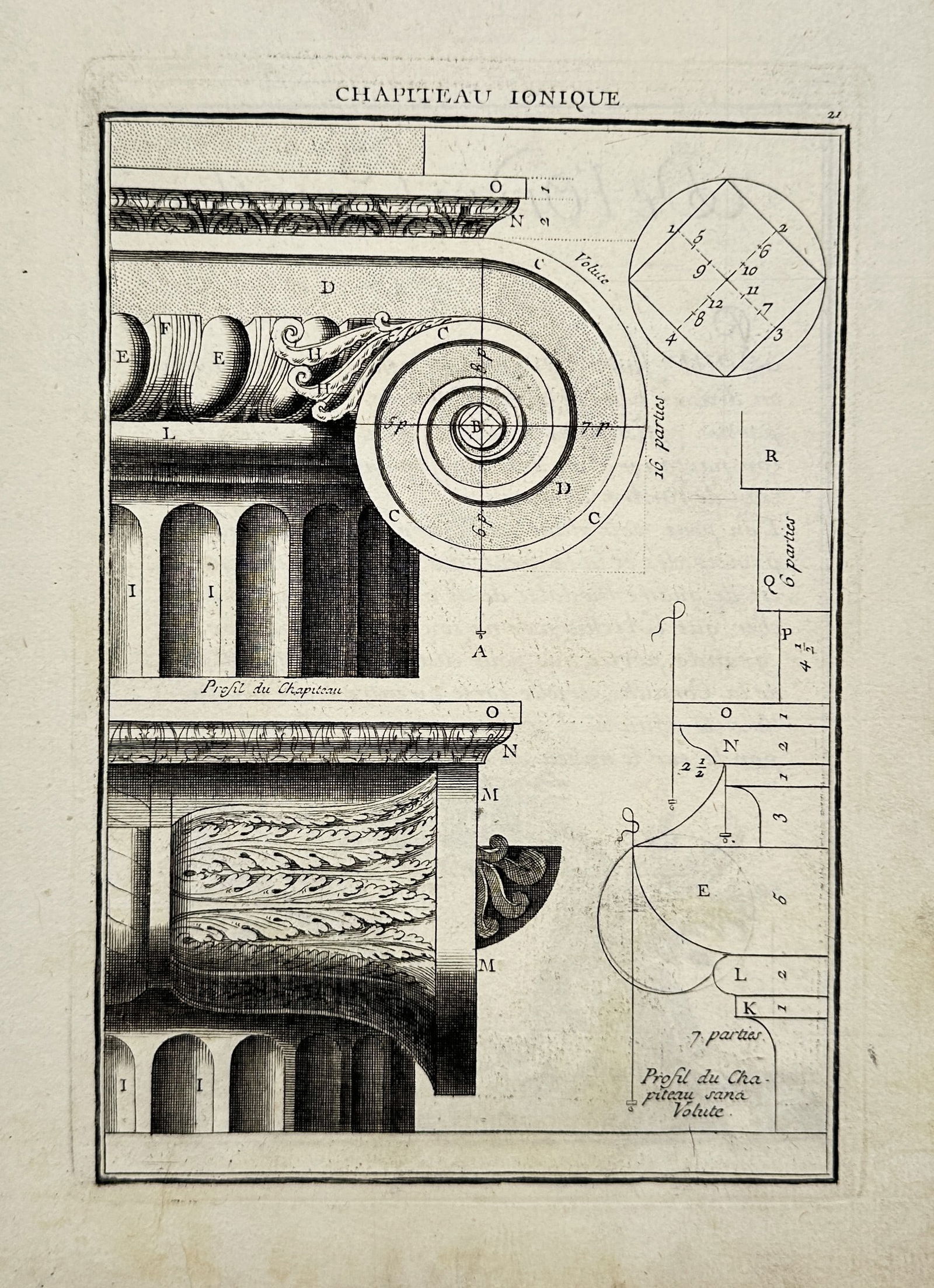 Giacomo Barozzi da Vignol, after – Ionic Capital – Engraving (c. 1747) (1 of 2)