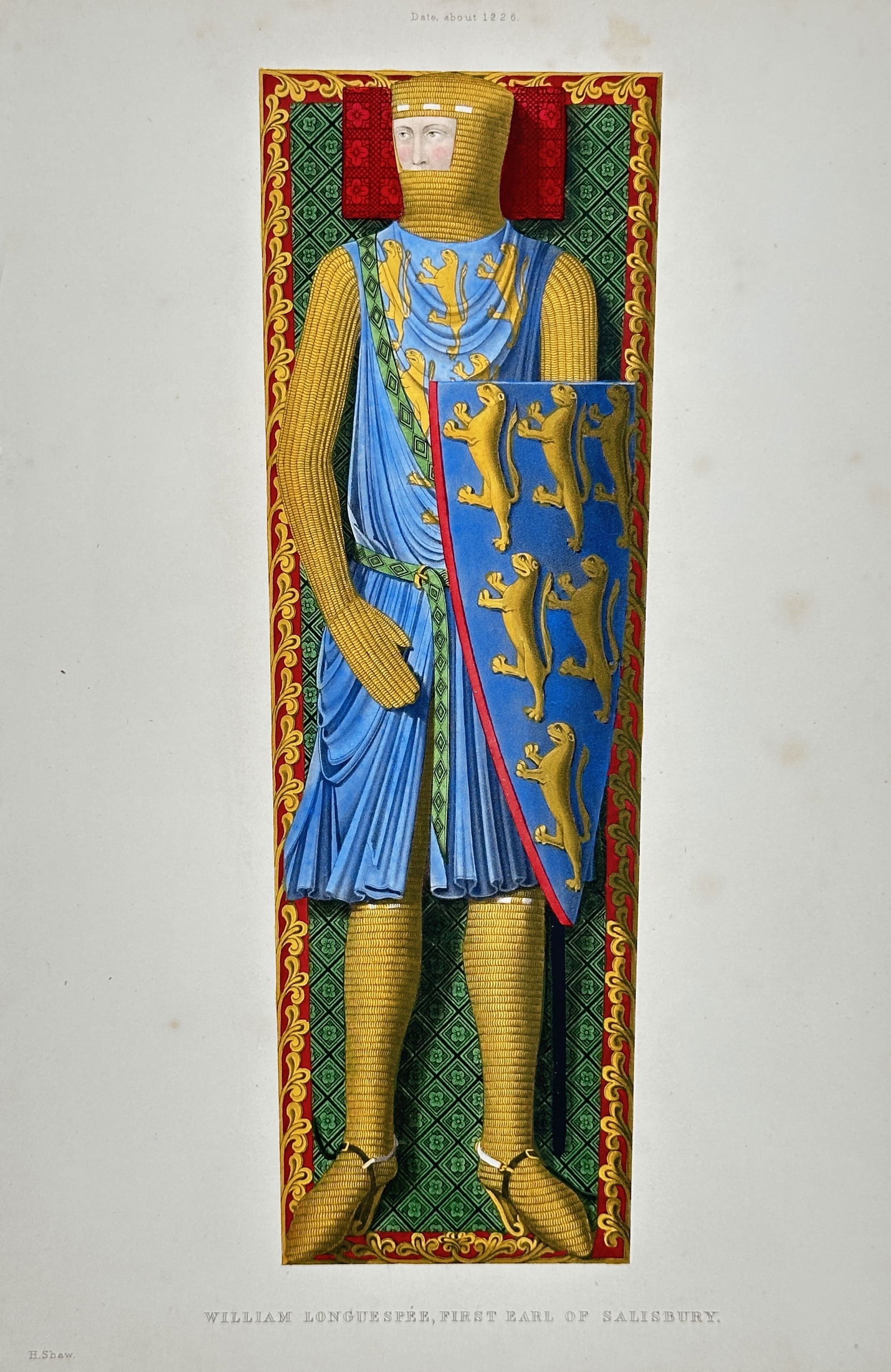 Henry Shaw – William Longespée, First Earl of Salisbury – Hand-colored engraving (1 of 2)