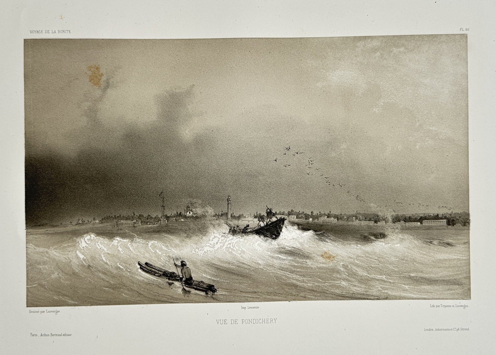 Barthélemy Lauvergne (1805–1877) – View of Pondicherry – Engraving (circa 1845) (1 of 2)