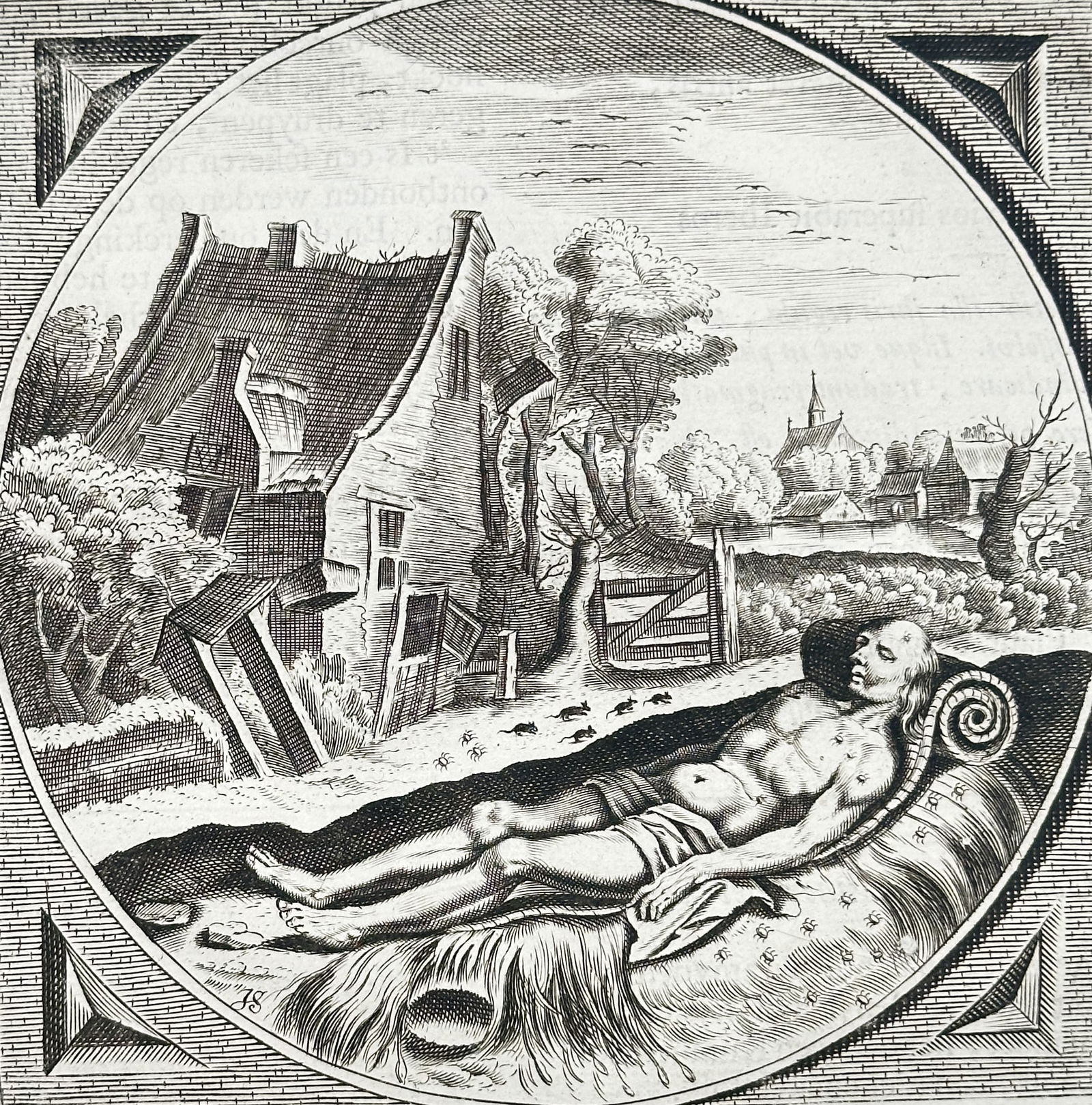 Jacob Cats (1577–1660) – No One Grieving Is Open to Lust (from an Emblem Book) – Engraving (1 of 3)