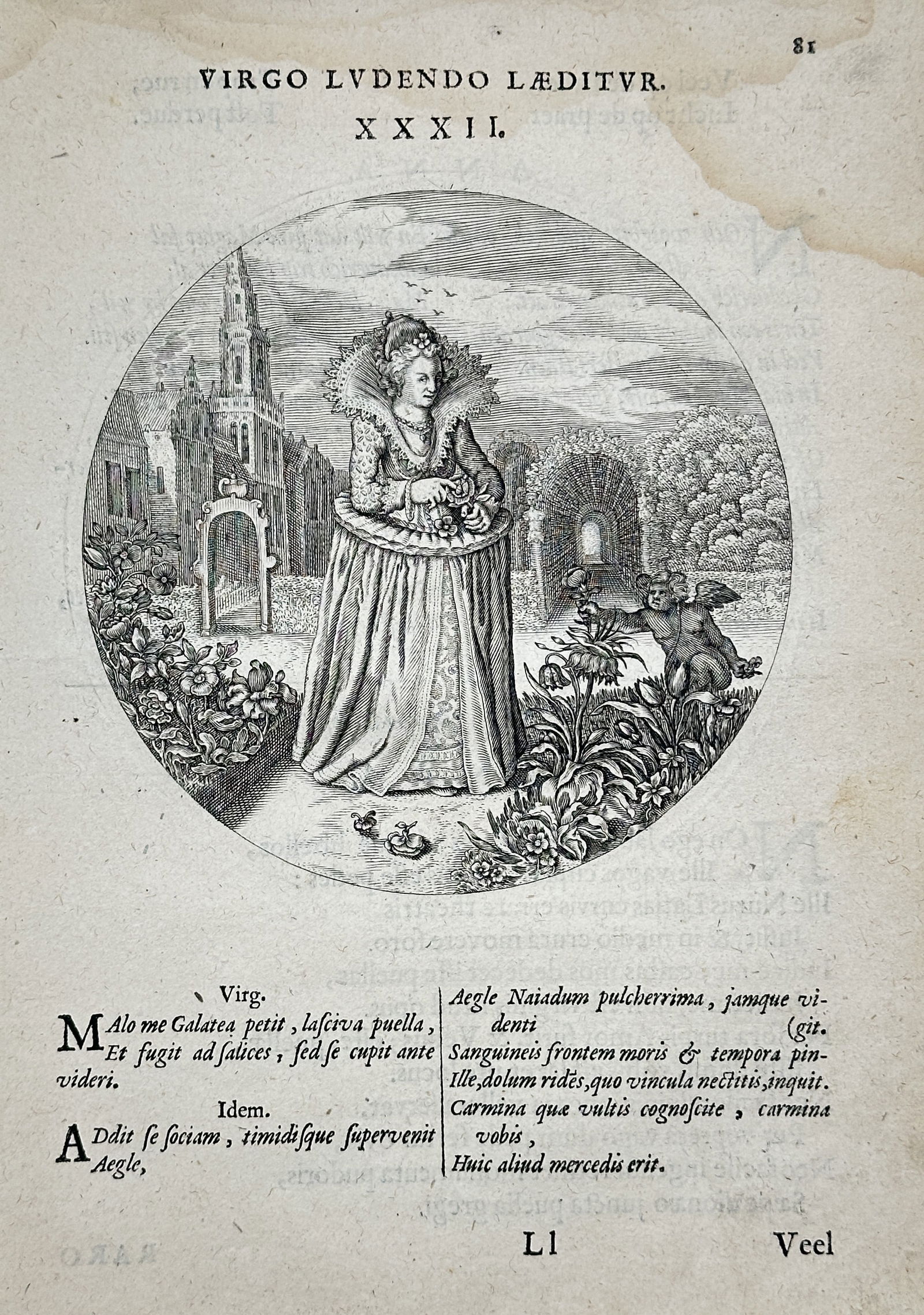 Jacob Cats (1577–1660) – The Maiden is Harmed by Playing – Engraving and Letterpress Text (1 of 2)