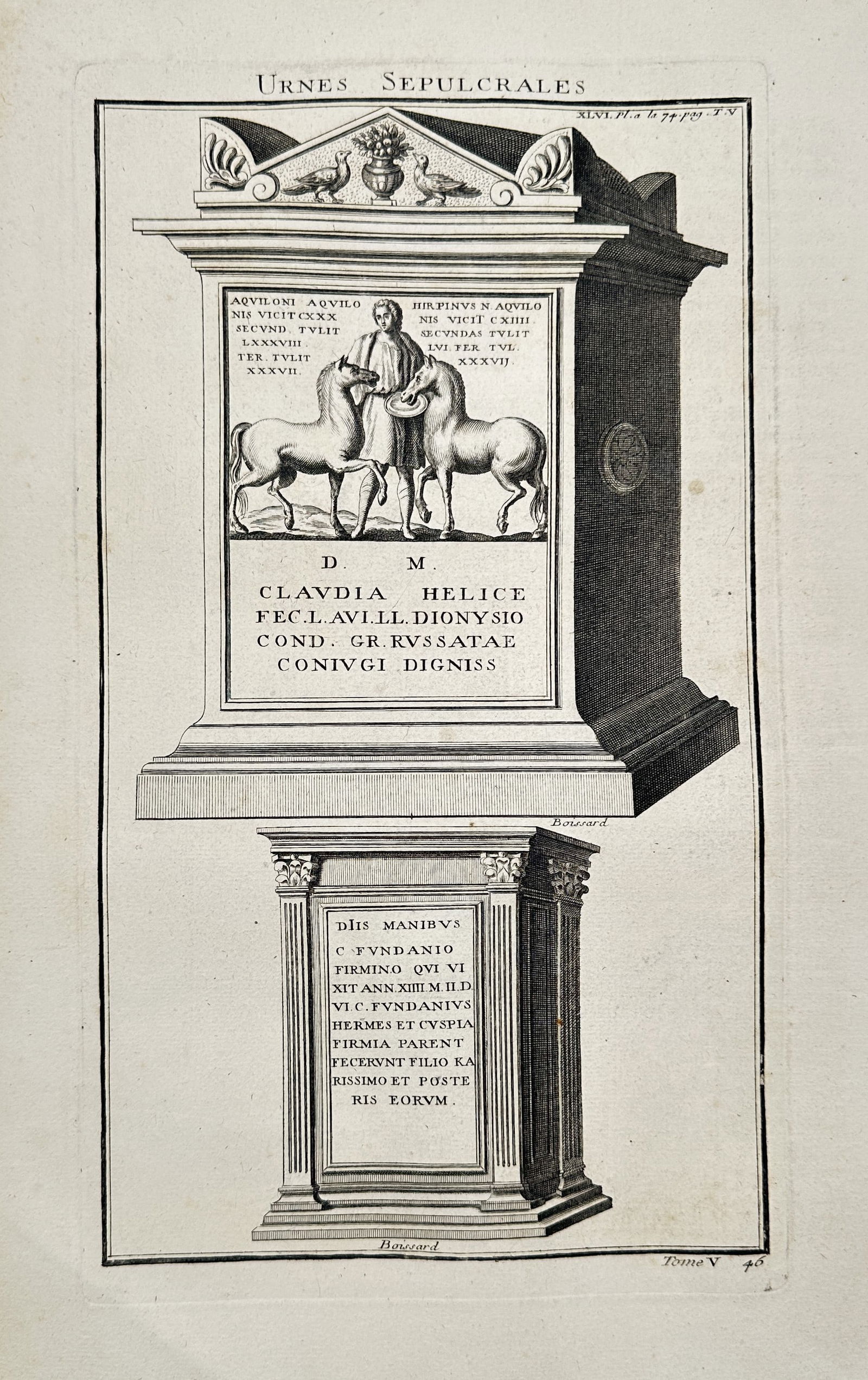 Bernard de Montfaucon (1655–1741) – Sepulchral Urns – Copper engraving (1719) (1 of 2)