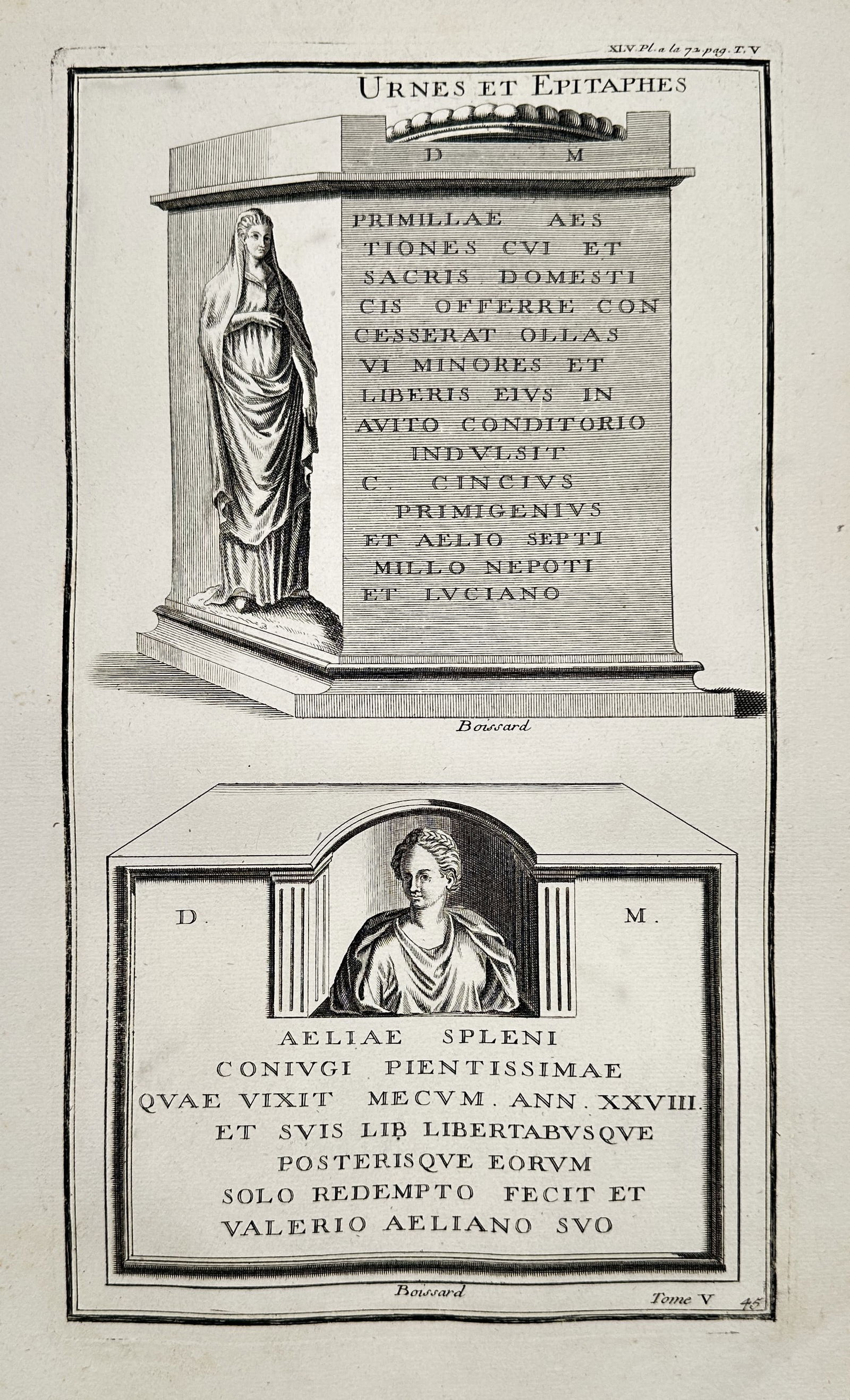 Bernard de Montfaucon (1655–1741) – Urns and Epitaphs – Copper engraving (1719) (1 of 2)