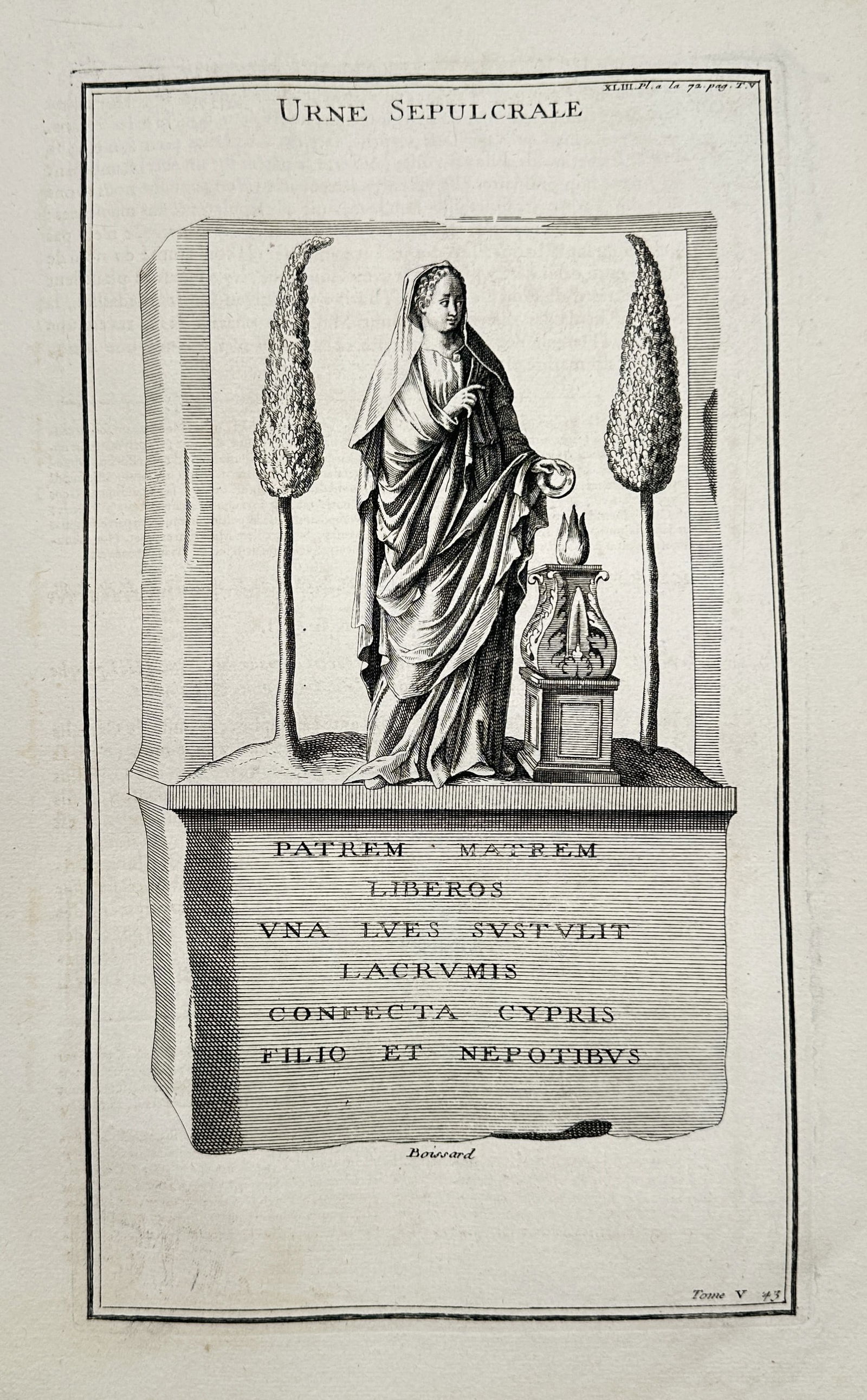 Bernard de Montfaucon (1655–1741) – Sepulchral Urn – Copper engraving (1719) (1 of 2)