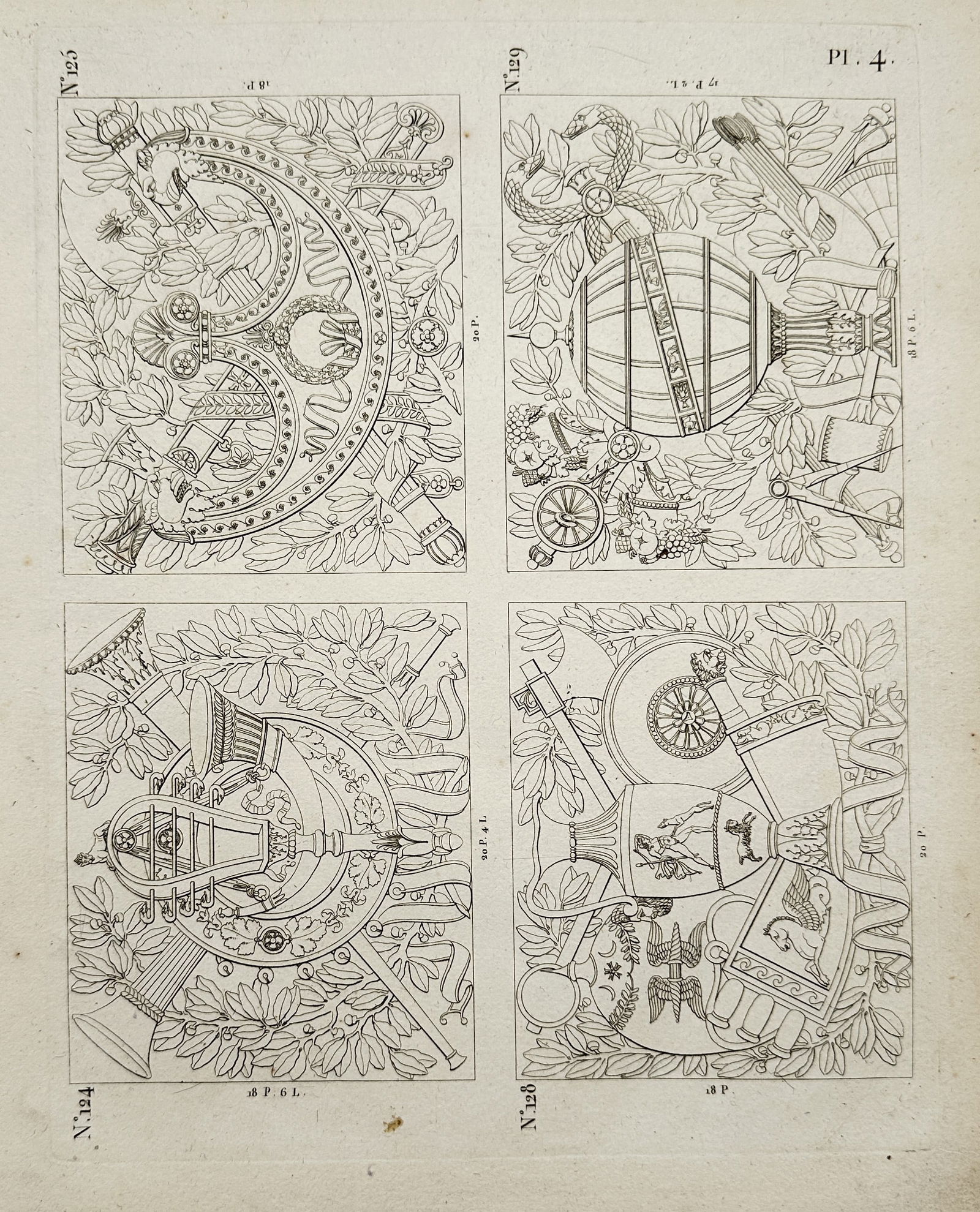Charles-Pierre-Joseph Normand – Ornamental Designs with Instruments and Balloon, Plate 4 (1 of 2)