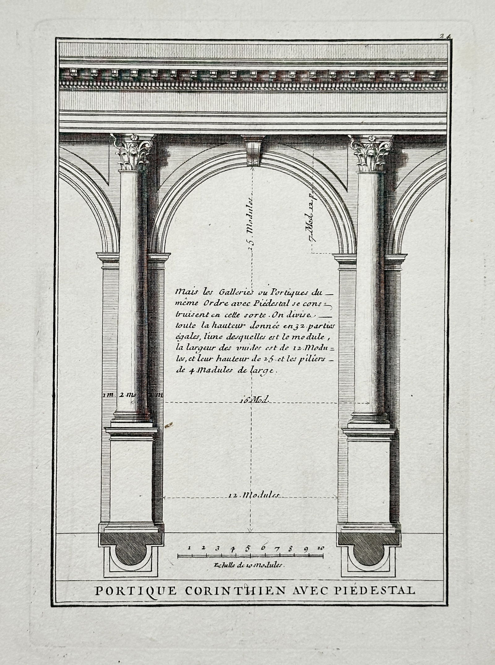 Giacomo Barozzi da Vignol, after – Corinthian Portico with Pedestal – Engraving (c. 1747) (1 of 2)