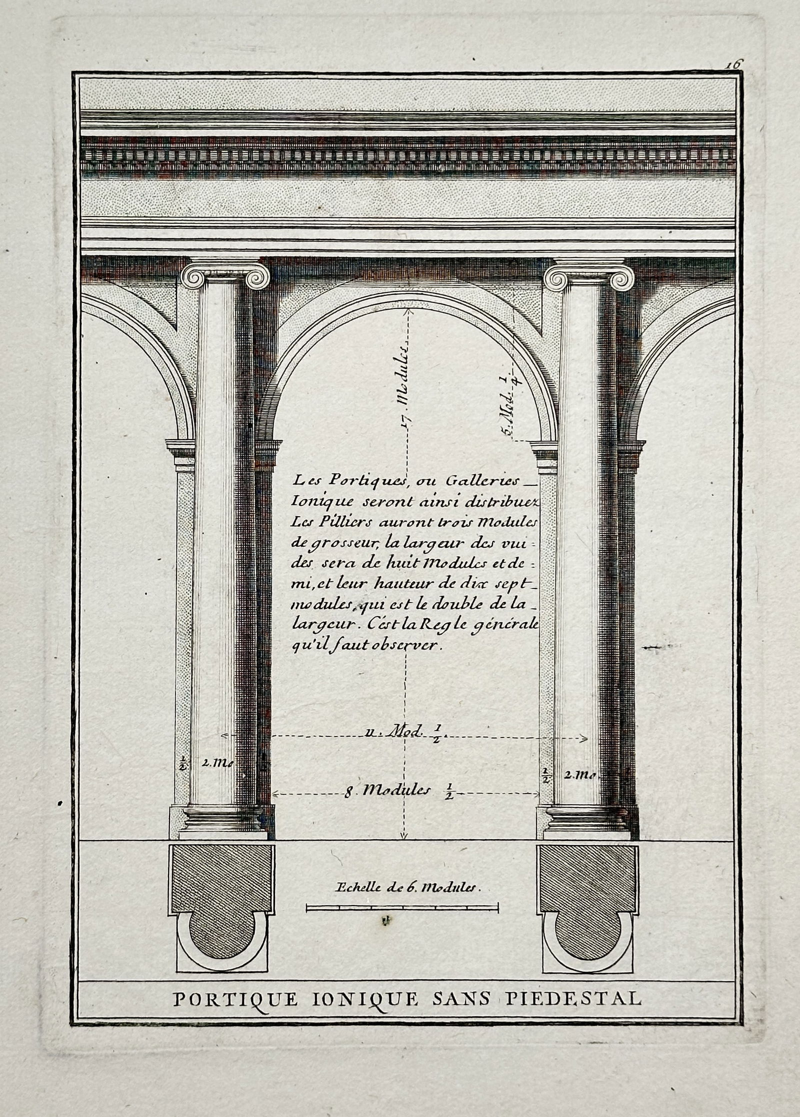 Giacomo Barozzi da Vignol, after – Ionic Portico without Pedestal – Engraving (c. 1747) (1 of 2)
