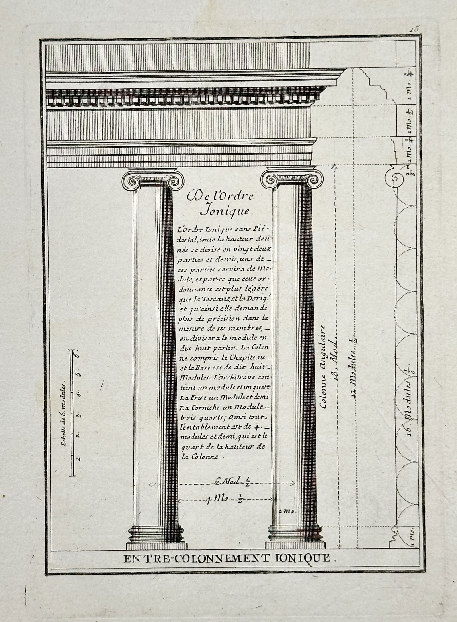 Giacomo Barozzi da Vignol, after – Ionic Intercolumniation – Engraving (c. 1747) (1 of 2)