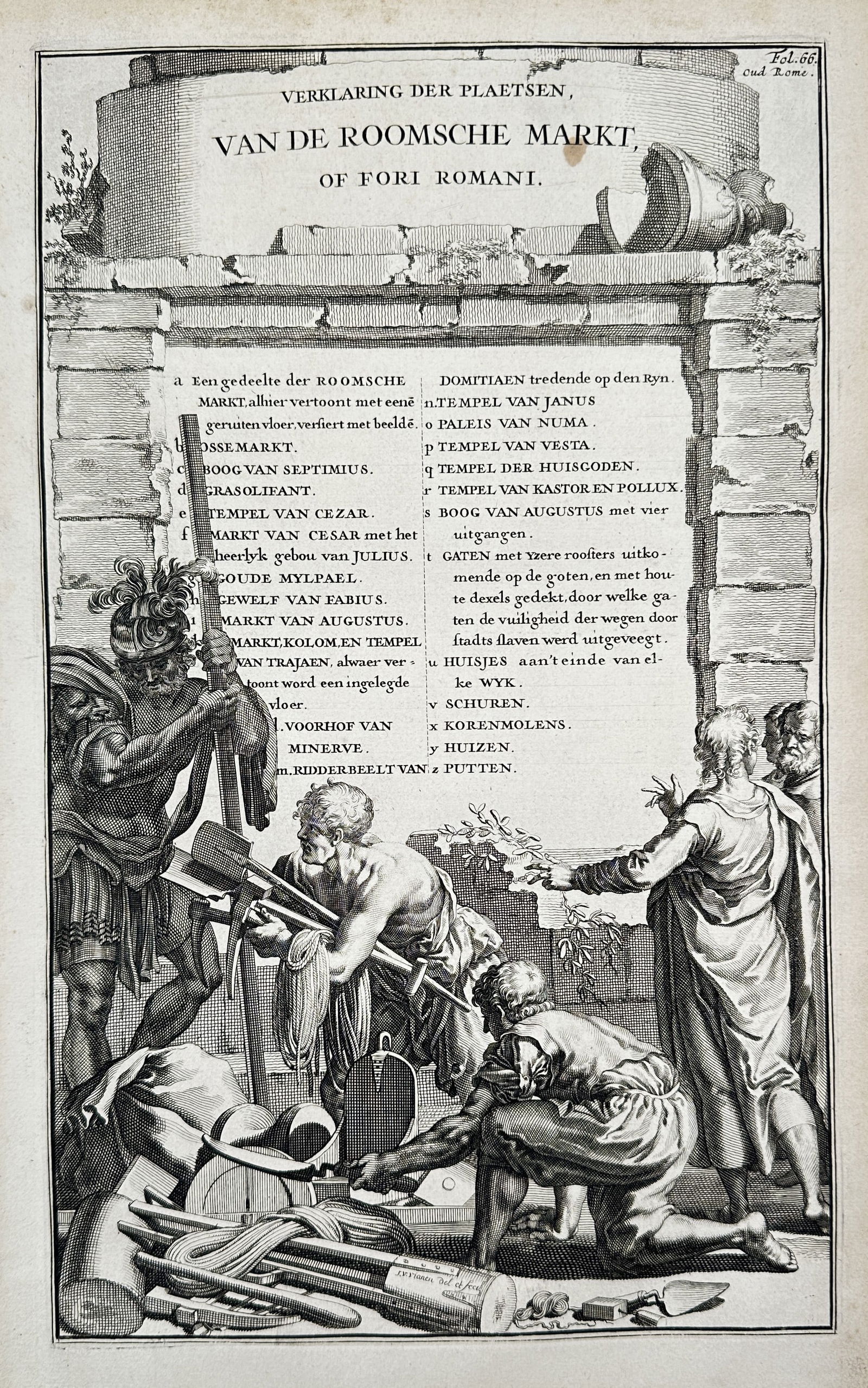 Jan Goeree (1670–1731) – Explanation of the Places of the Roman Forum – Copperplate engraving (1 of 2)