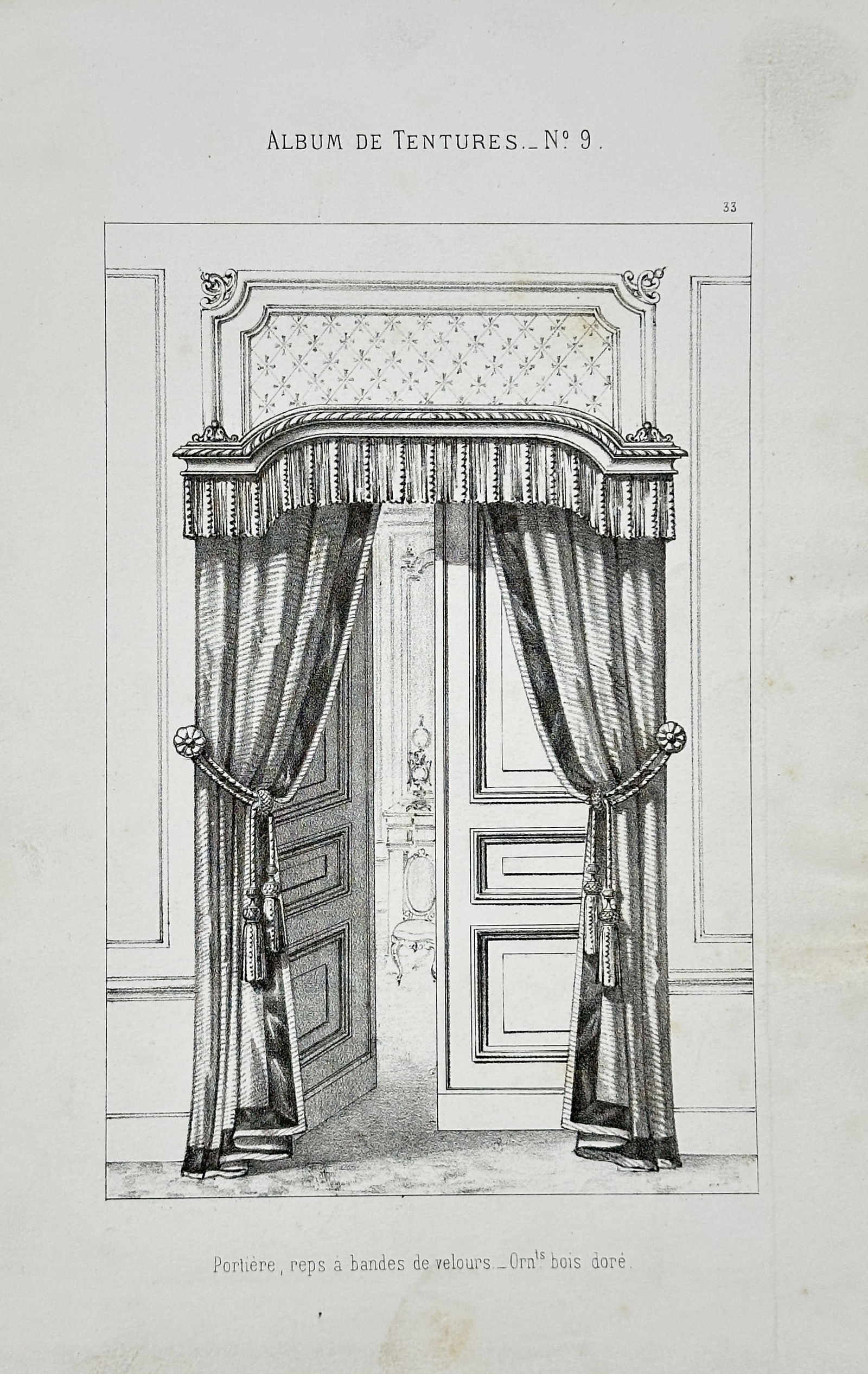 Victor Quetin (19th Century) – Portiere with Velvet Bands and Gilt Wood Trim – Lithograph (1850) (1 of 2)