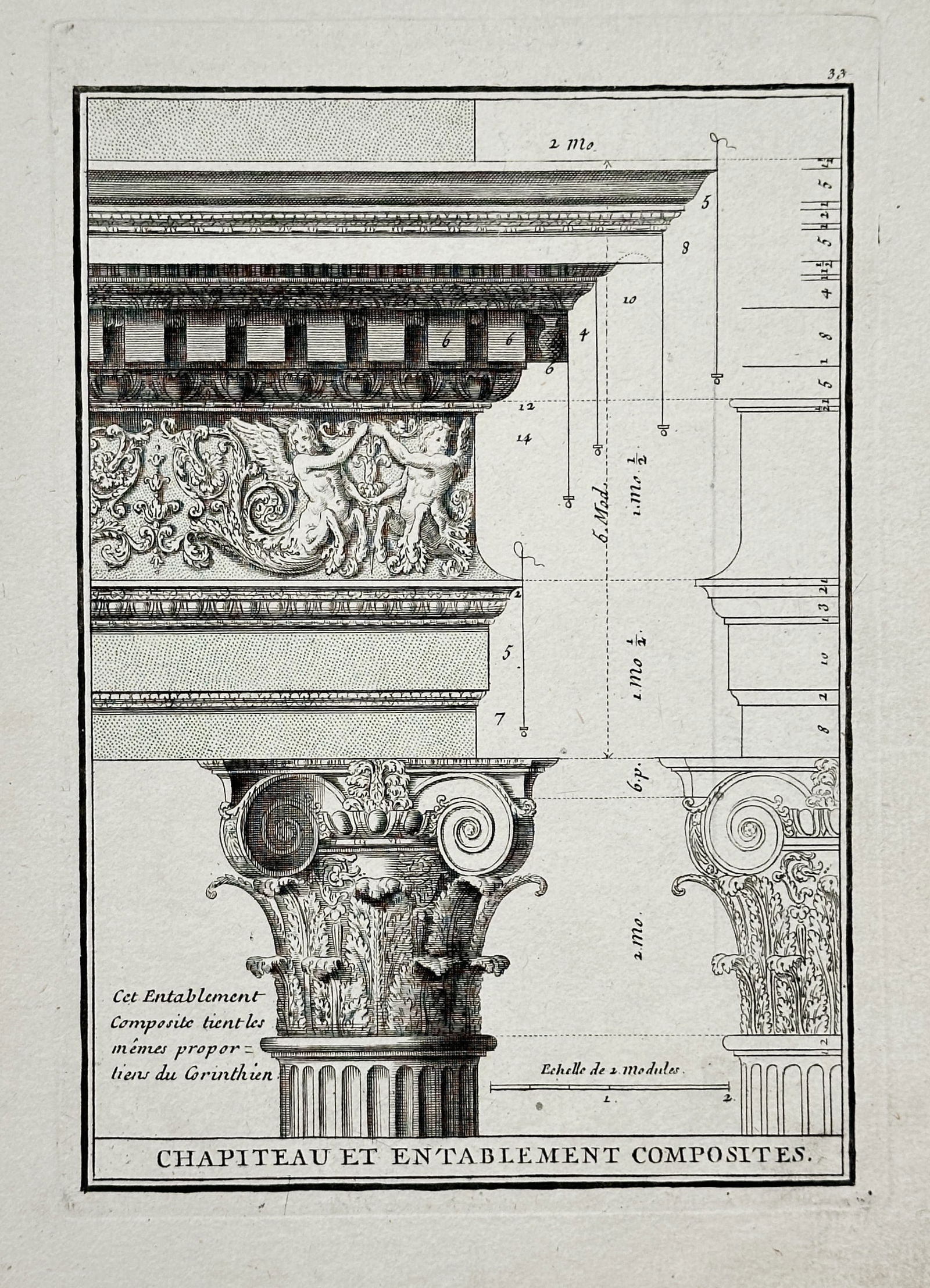 Giacomo Barozzi – Composite Capital and Entablature – Copperplate engraving (18th Century) (1 of 2)