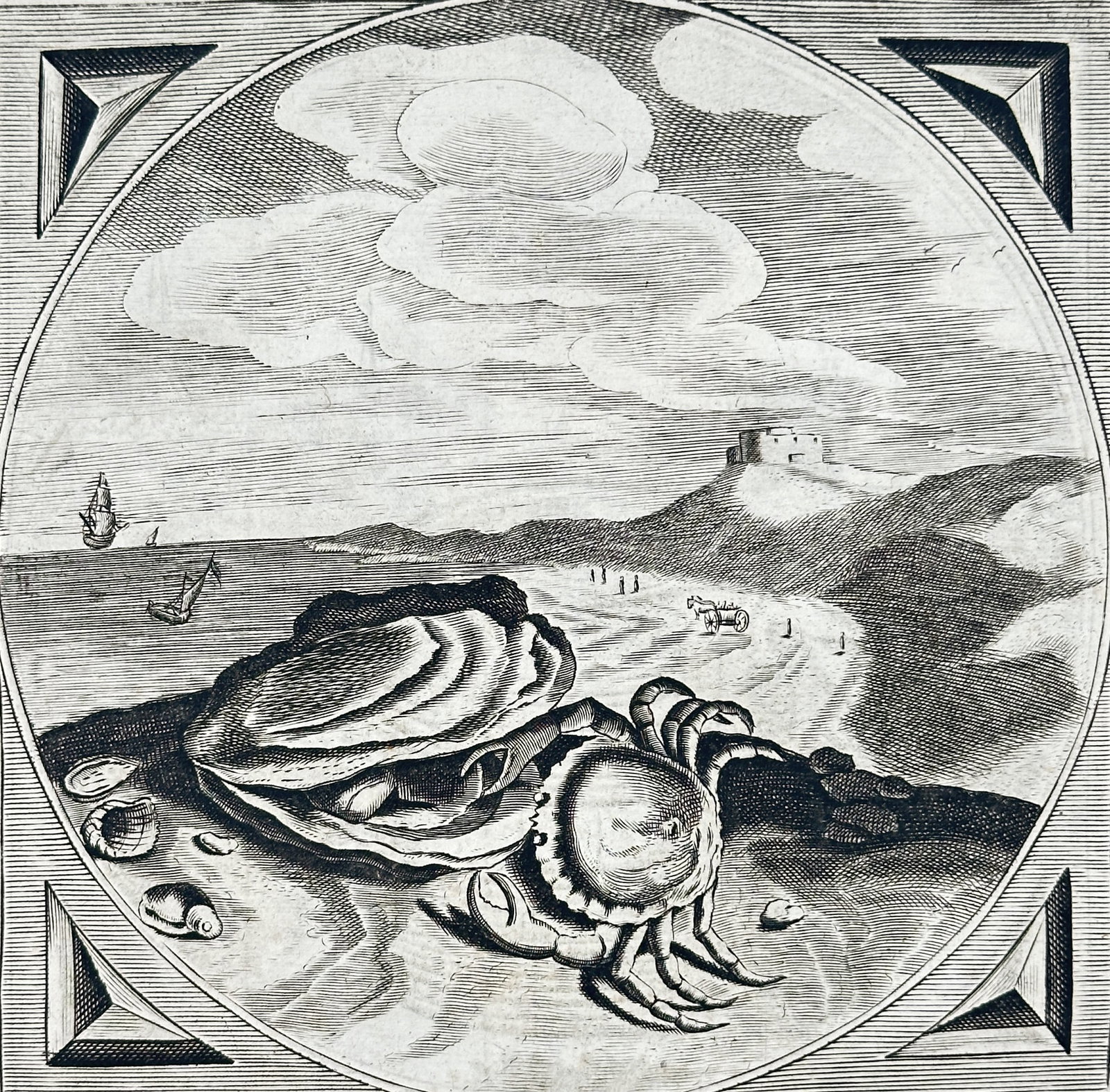 Jacob Cats – Emblem: From Round to Square (Ex Rotunda Ad Quadrata) – Engraving: This page from an emblem book features a central circular engraving illustrating the Latin motto, Ex Rotunda Ad Quadrata (From Round to Square), which implies a movement from an imperfect or natural s