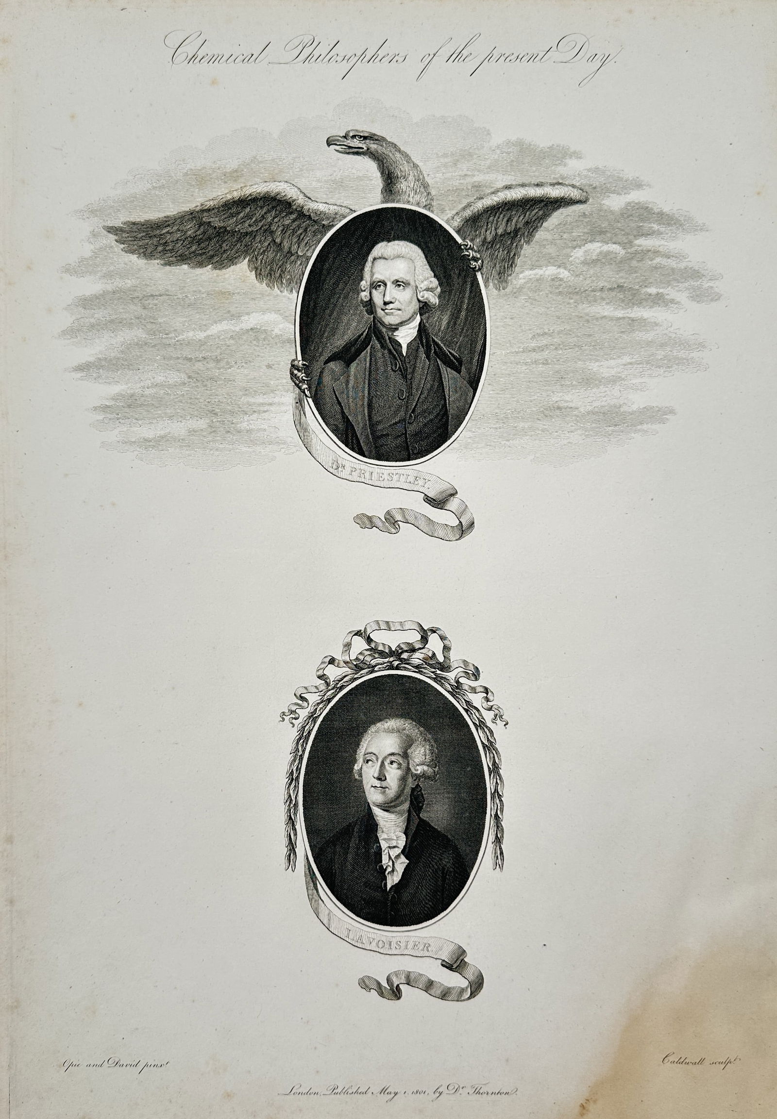 Robert Thornton – Portraits of Humphry Davy and Antoine Lavoisier – Engraving (1801) (1 of 2)