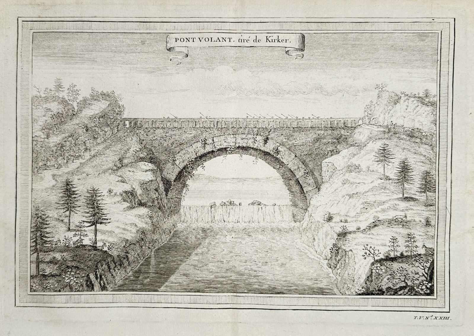 Abbé Prévost – View of the Pont Volant (High Arch Bridge) from Kircher – Copper engraving (c. (1 of 2)