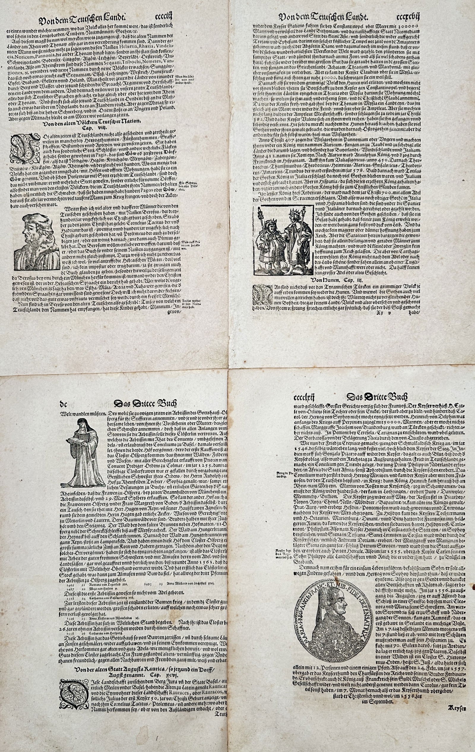 Sebastian Münster – Set of 4: Illustrated Text Pages from Cosmographia (1 of 2)