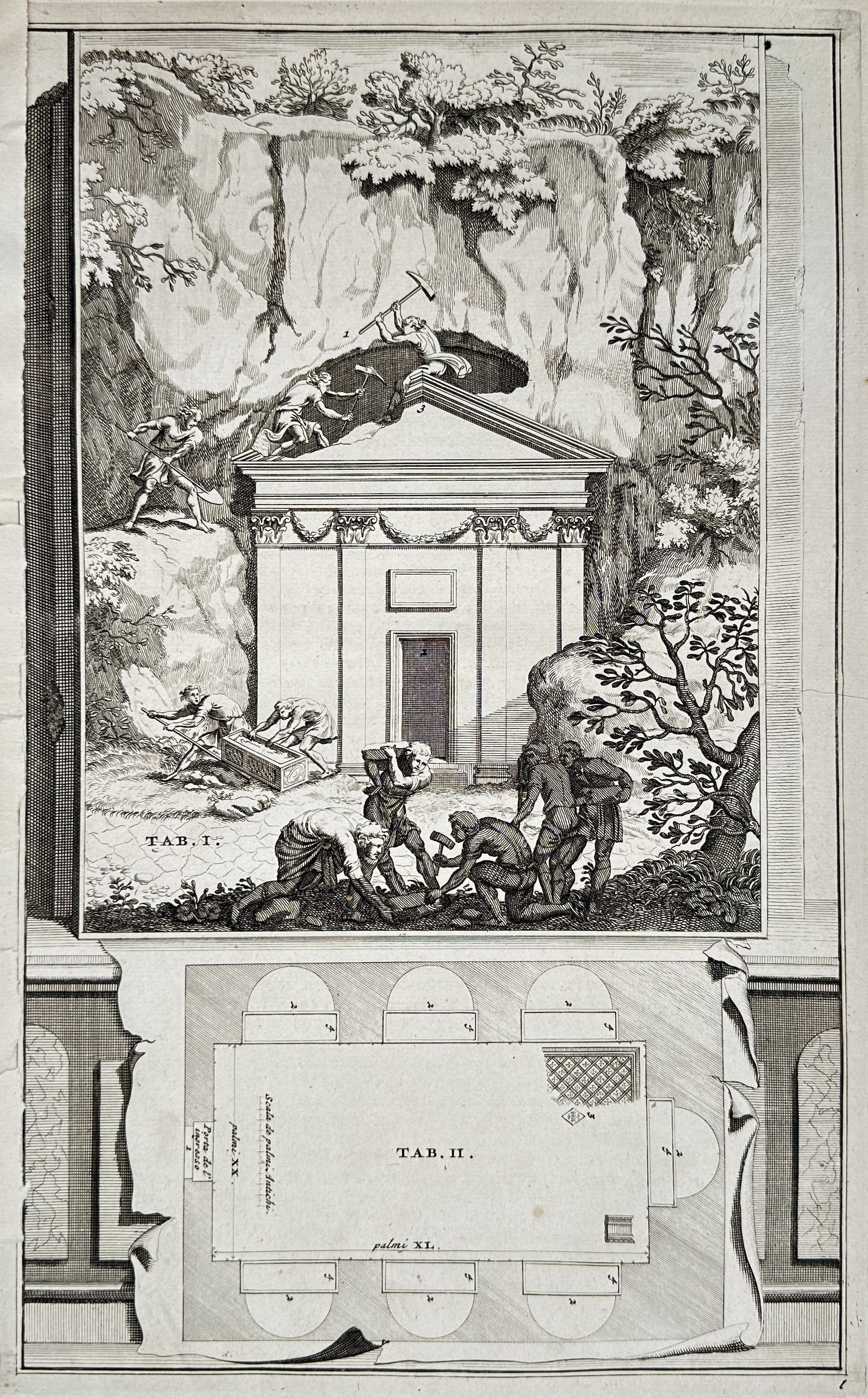 François Halma – Roman Tomb (Mausoleum) Exterior View and Floor Plan – Engraving (1 of 2)