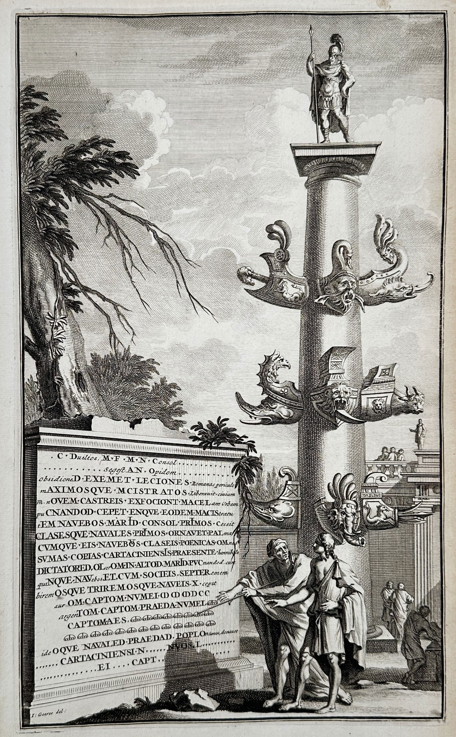 François Halma – Roman Rostral Column (Columna Rostrata) with Inscription – Engraving (1 of 2)