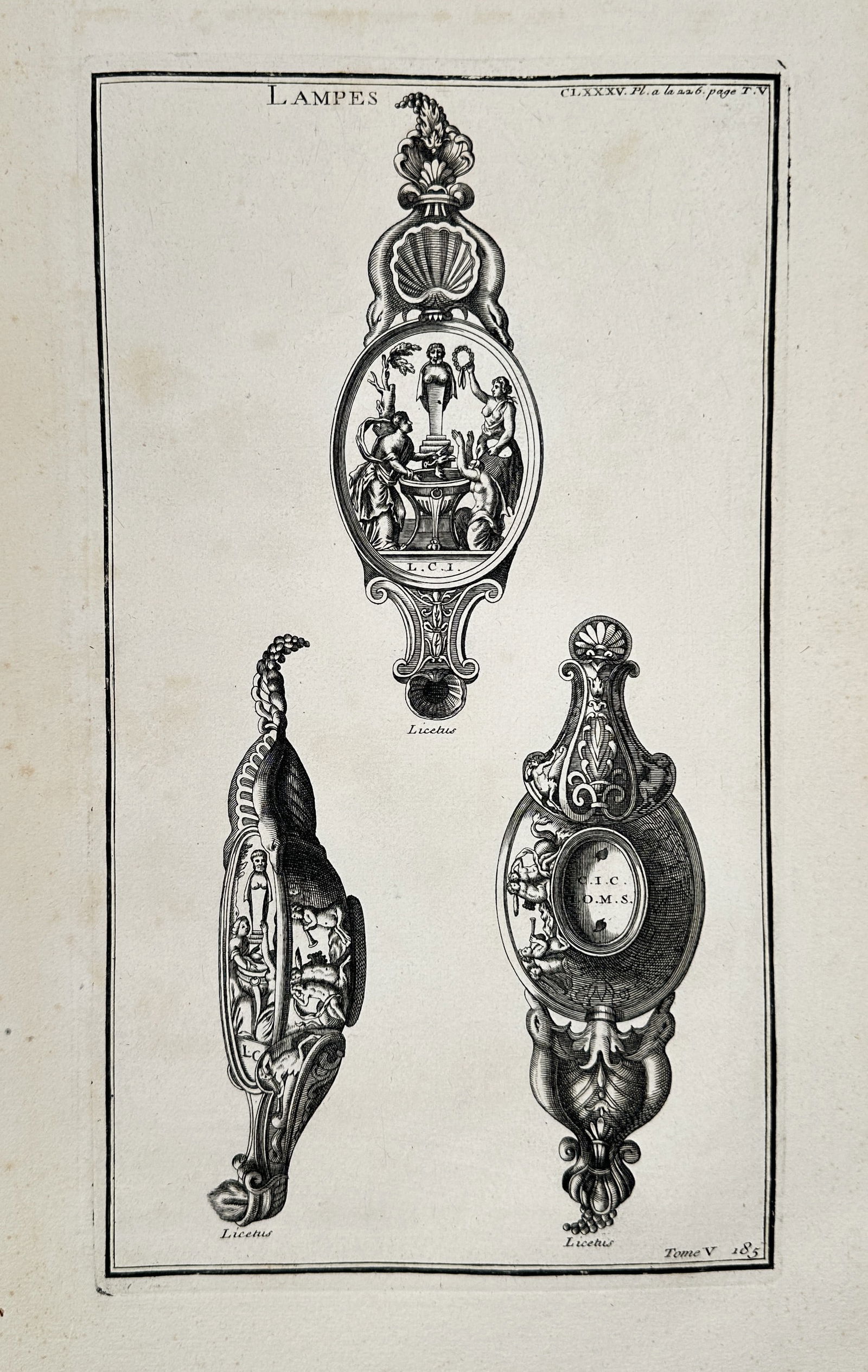 Bernard de Montfaucon – Elaborate Ancient Roman Oil Lamps (Lucernae) with Figurative Reliefs (1 of 2)