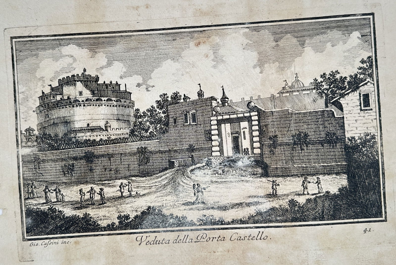 Giuseppe Vasi – View of the Porta Castello, Rome, Italy – Copperplate engraving (c. 1750) (1 of 2)