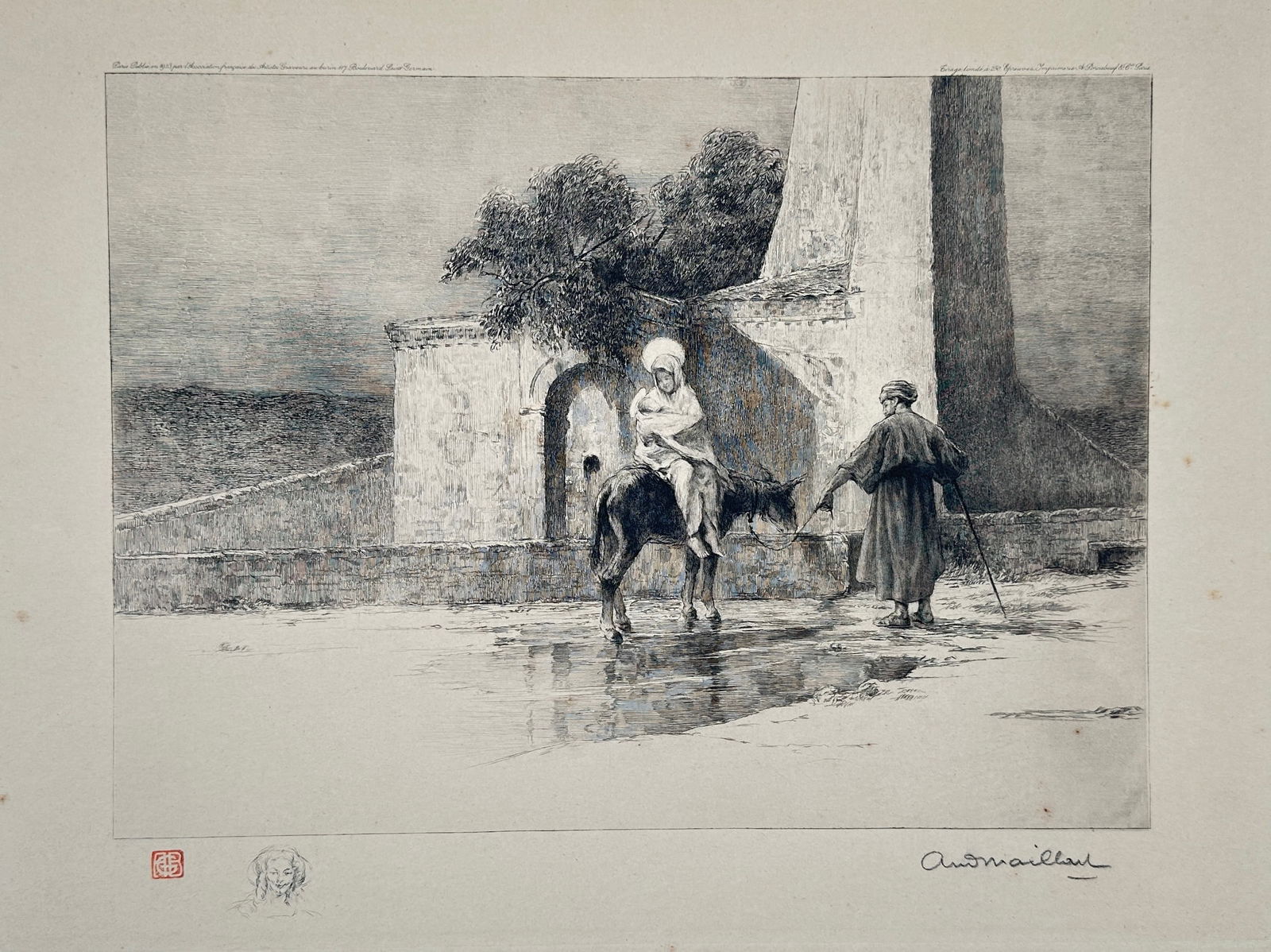 Adolphe Beaufrère – Antique Etching, Oriental Scene with Rider and Guide, c. 1900 (1 of 3)