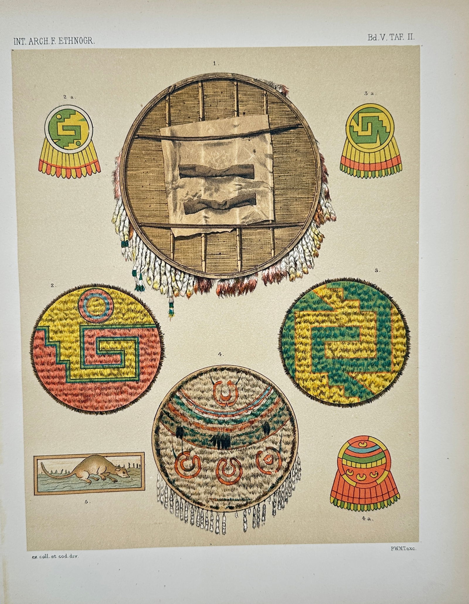 Antique Hand-Coloured Print, Ethnographic Shields and Ornaments, c. 1890 (1 of 2)