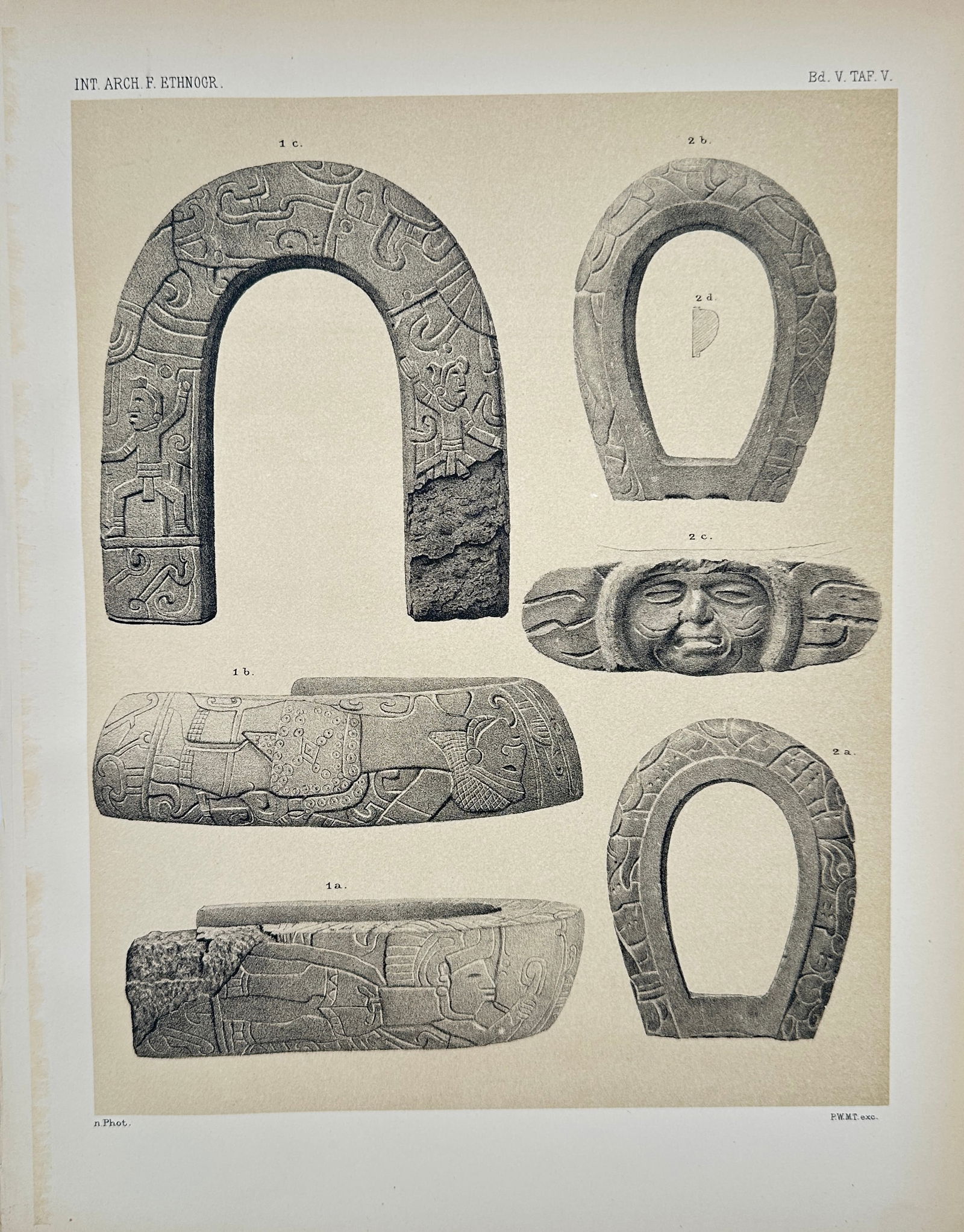 Antique Lithograph, Pre-Columbian Stone Carvings, c. 1890 (1 of 2)