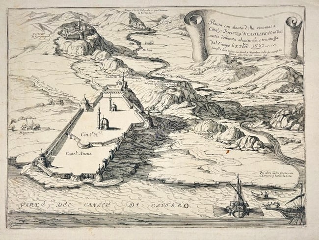 Giovanni Giacomo de Rossi (1627) – Plan of the City and Fortress of Castelnuovo (1 of 3)