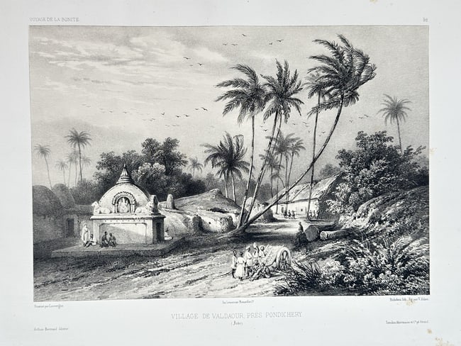 Arthus Bertrand (fl. 1840s) – Village of Varlavan near Pondicherry – Lithograph (1 of 3)