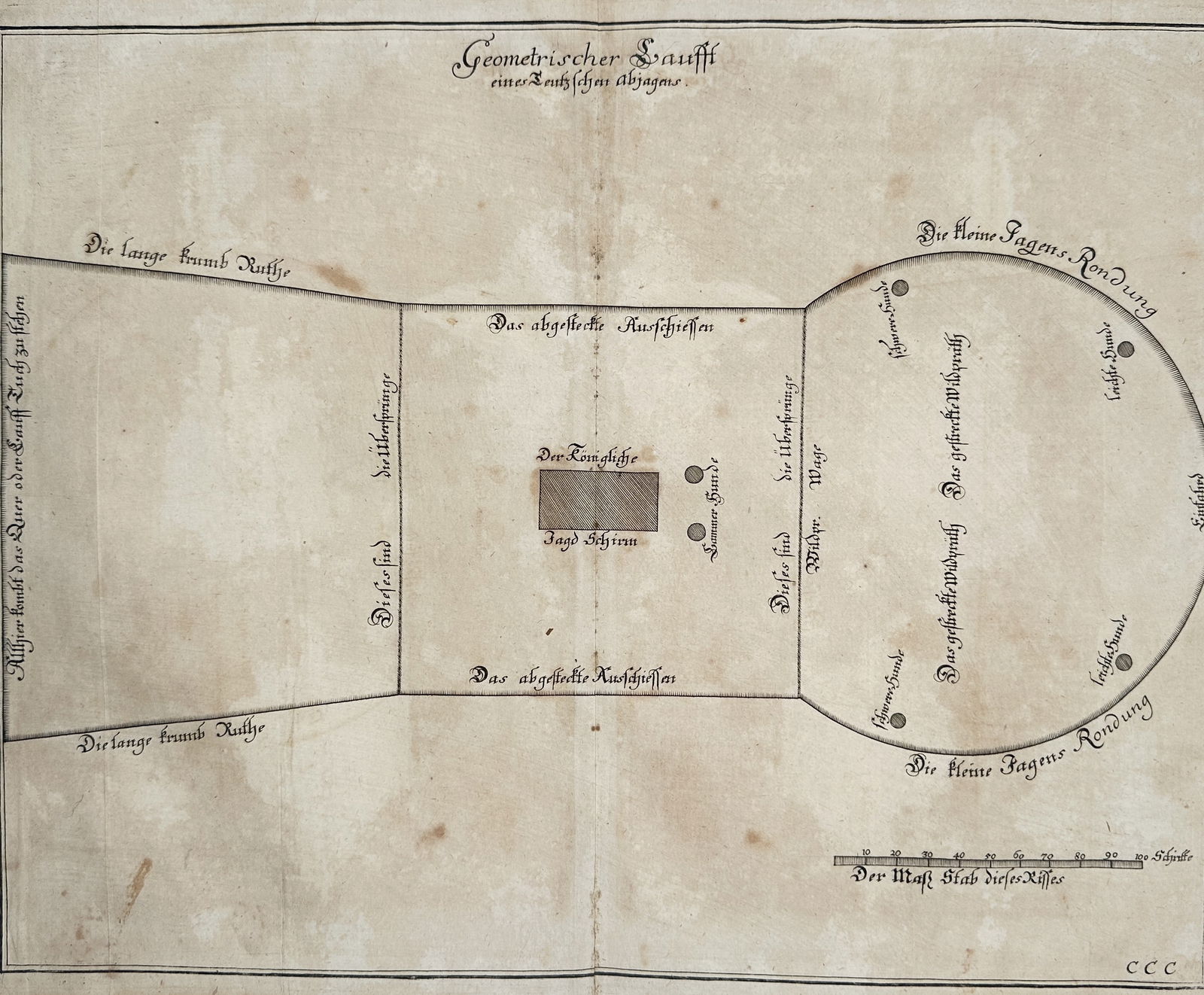 Unknown Artist – Geometric Plan of a Suburban Hunting Lodge – Copperplate engraving (17th (1 of 2)