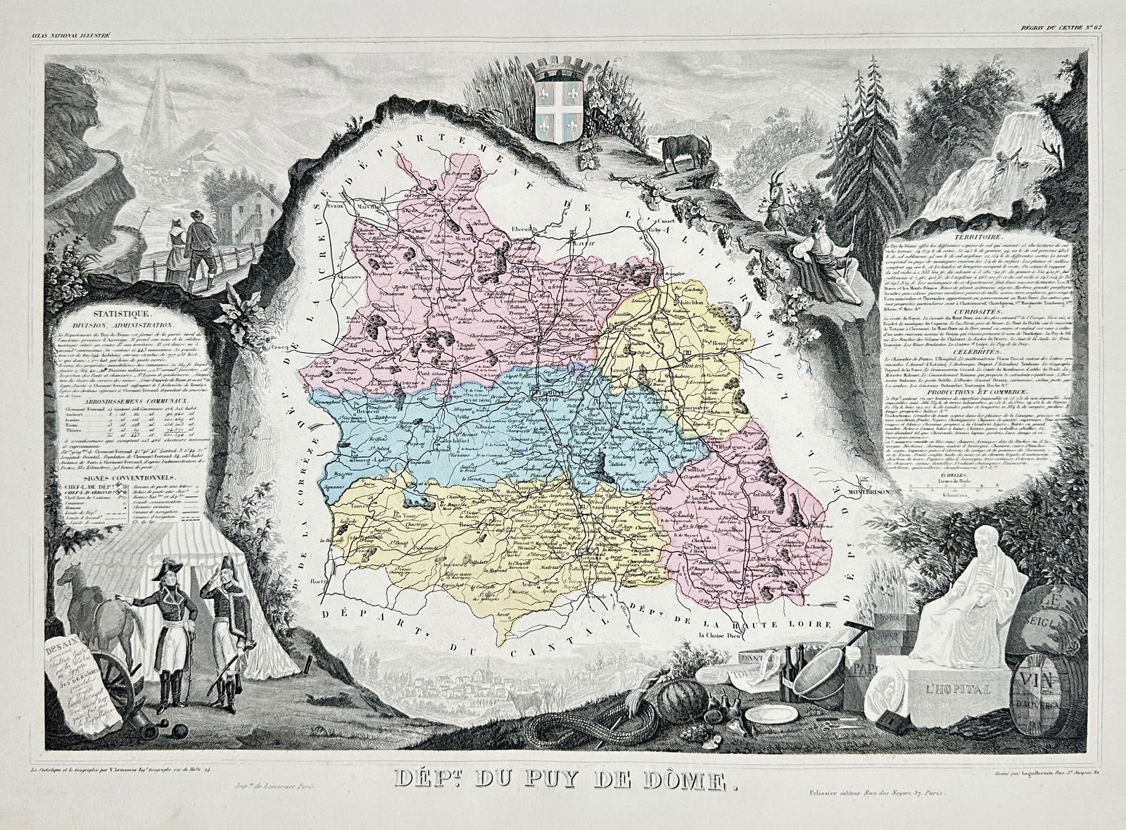 Victor Levasseur – Map of the Department of Puy de Dôme, France – Copperplate engraving (1 of 2)