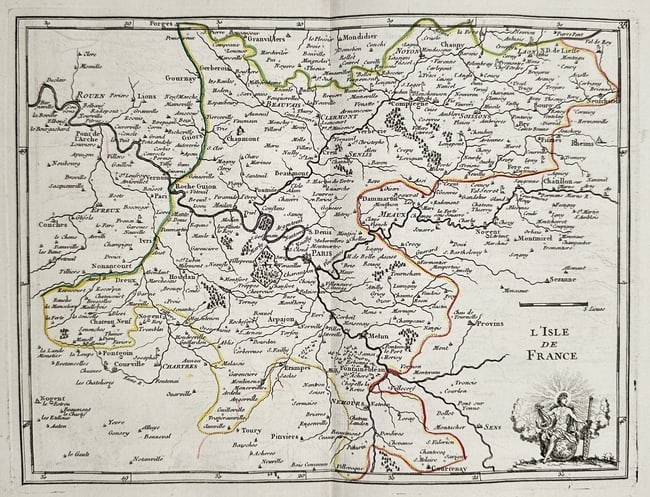Georges-Louis Le Rouge – Map of L'Isle de France (France) – Hand-colored engraving (1 of 2)