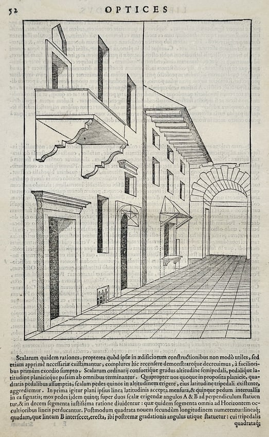 Sebastiano Serlio (1475–1554) – Illustration of Architectural Perspective – Woodcut (1 of 2)