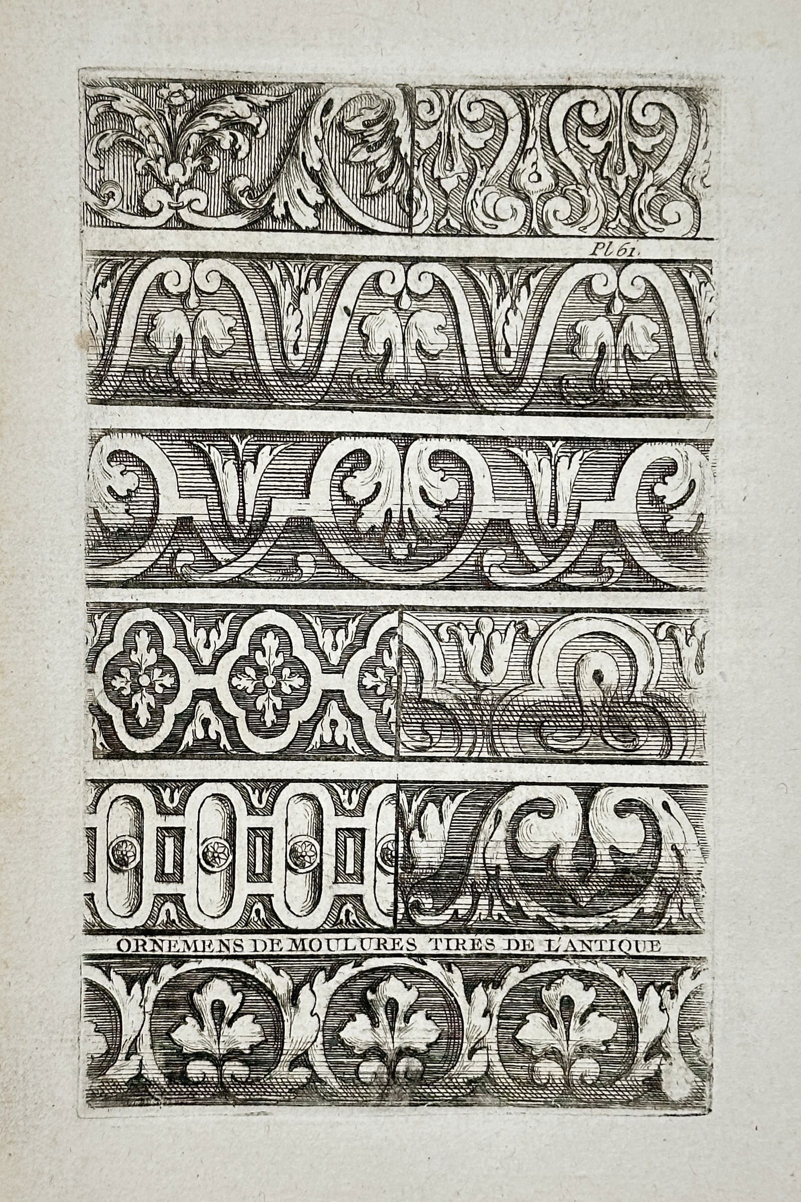 Jean Le Pautre – Ornaments of Moldings Drawn from the Antique – Copperplate engraving (17th (1 of 2)