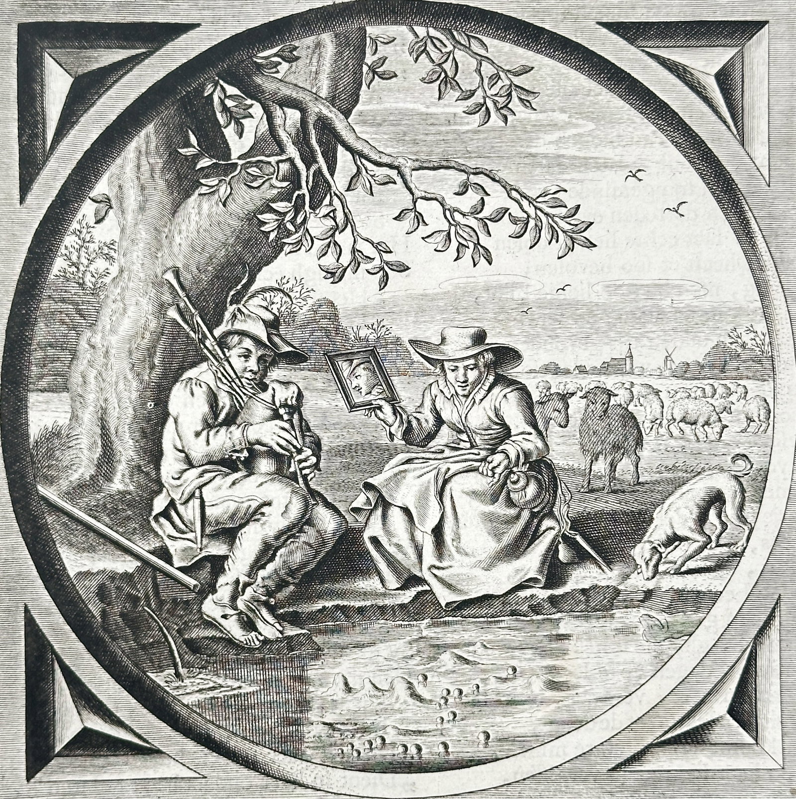 Jacob Cats – Emblem of the Childbed (Moralizing Leaf) – Copperplate engraving (17th Century) (1 of 3)