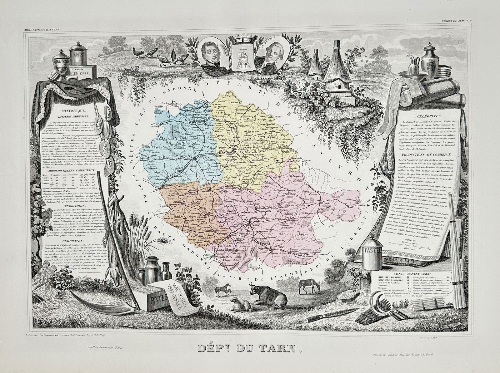 Victor Levasseur – Map of the Department of Var (Atlas National Illustré) – Copperplate (1 of 2)