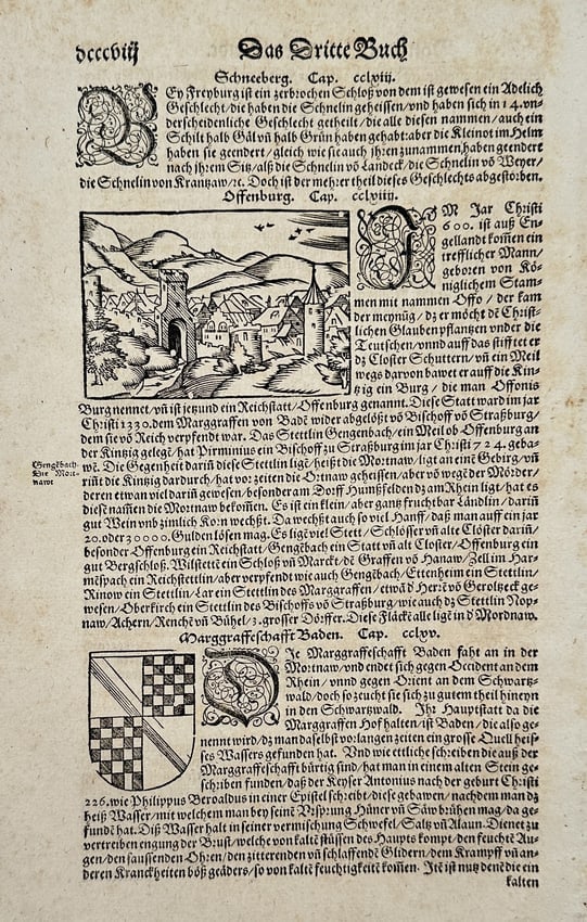 Sebastian Münster – The Third Book: Topographical View and Coat of Arms – Woodcu (1 of 2)