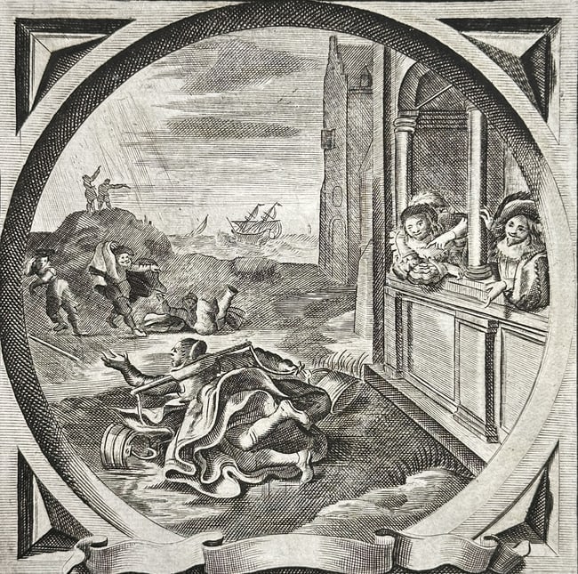 Jacob Cats (1577–1660) – Emblem of Watching the Rain – Engraving (Circa 1632) (1 of 3)