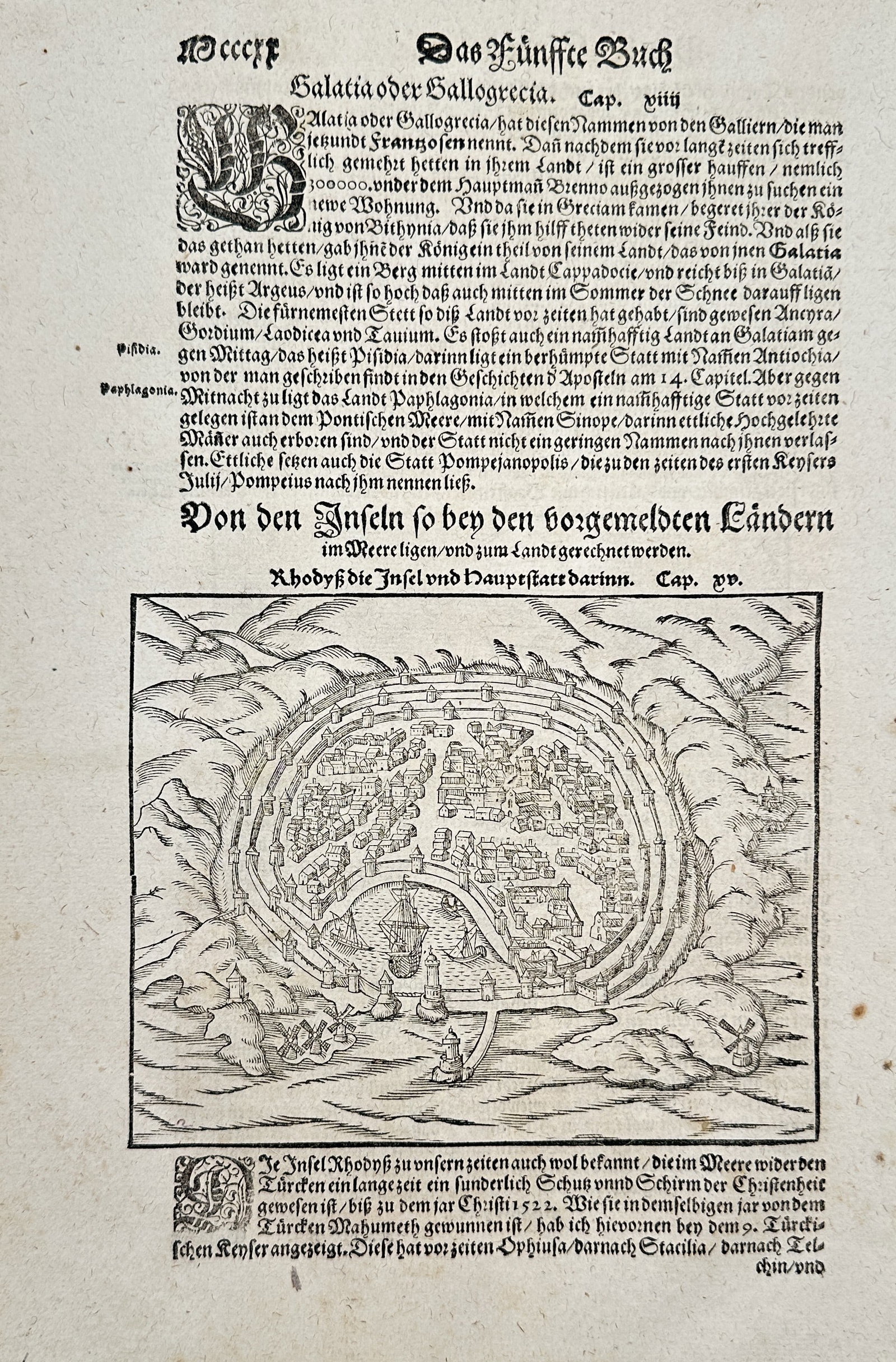 Sebastian Münster (1488–1552) – Map of Rhodes, the Island and Capital Therein from the (1 of 2)