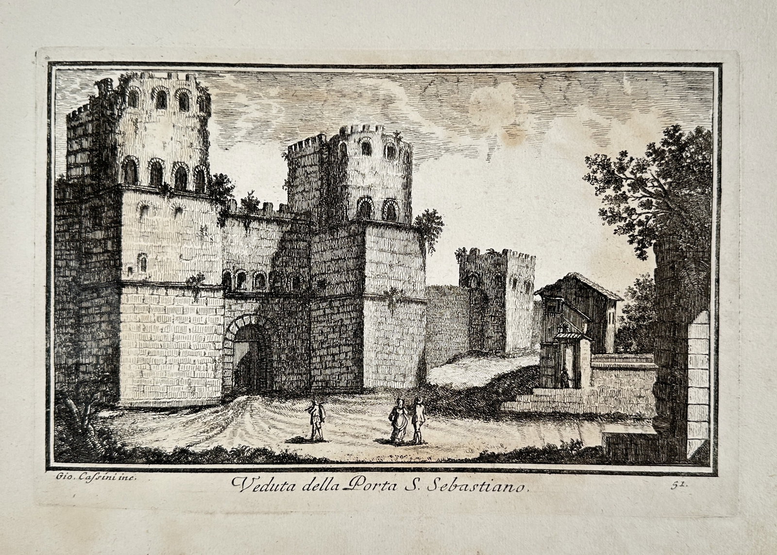 Giuseppe Vasi (1710–1782) – View of the Porta San Sebastiano – Copperplate engraving (1 of 2)