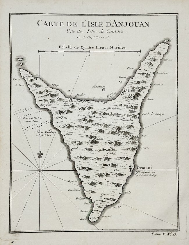 Jacques-Nicolas Bellin – Map of Anjouan, one of the Comoro Islands – Engraving (1 of 2)
