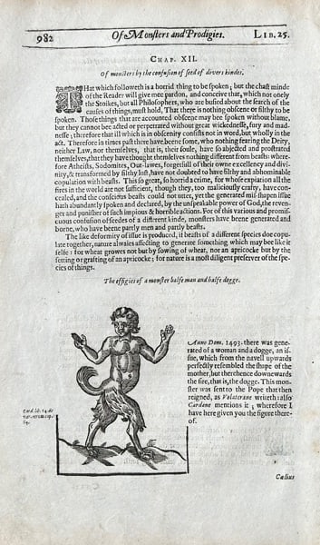 Ambroise Pare (c. 1510–1590) – Illustration of a Half-Man, Half-Dog – Woodcut (1 of 2)