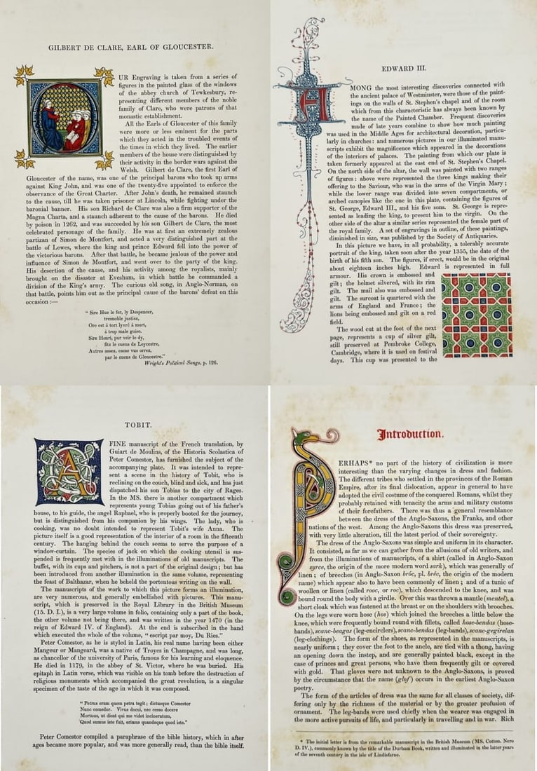 Henry Shaw – Set of 4: Illustrations of Medieval Figures and Historical Texts (1 of 5)