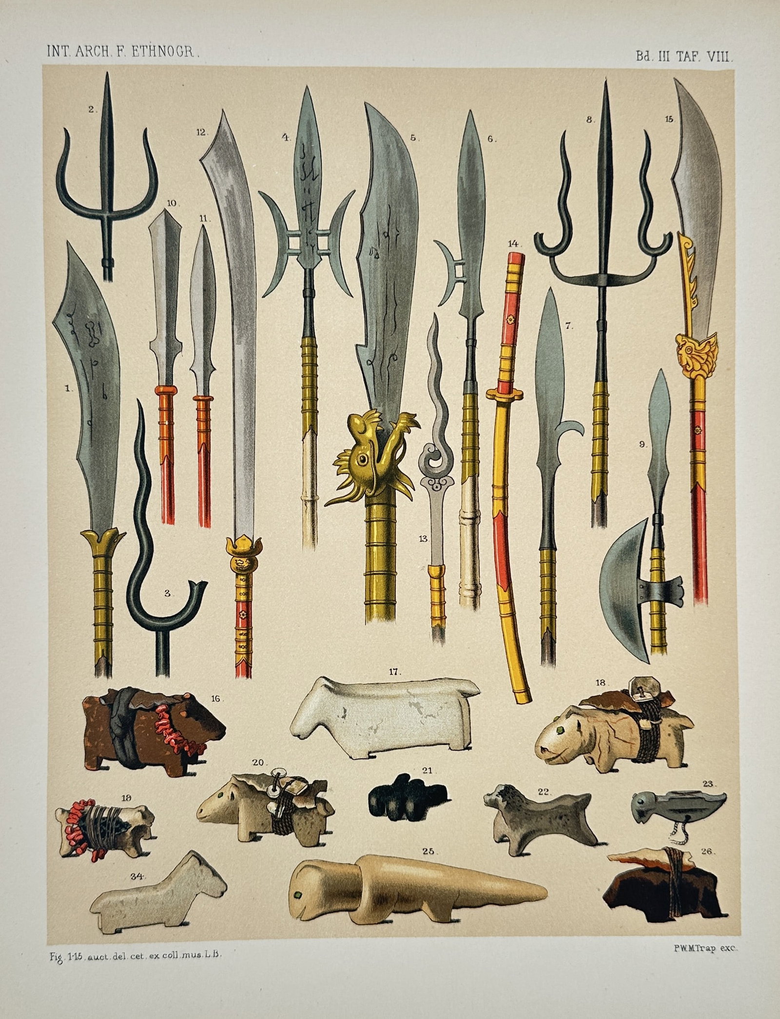 Pieter Willem Marinus Trap (1821–1905) – Chinese Weapons and Artifacts – Chromolithograph (1 of 2)